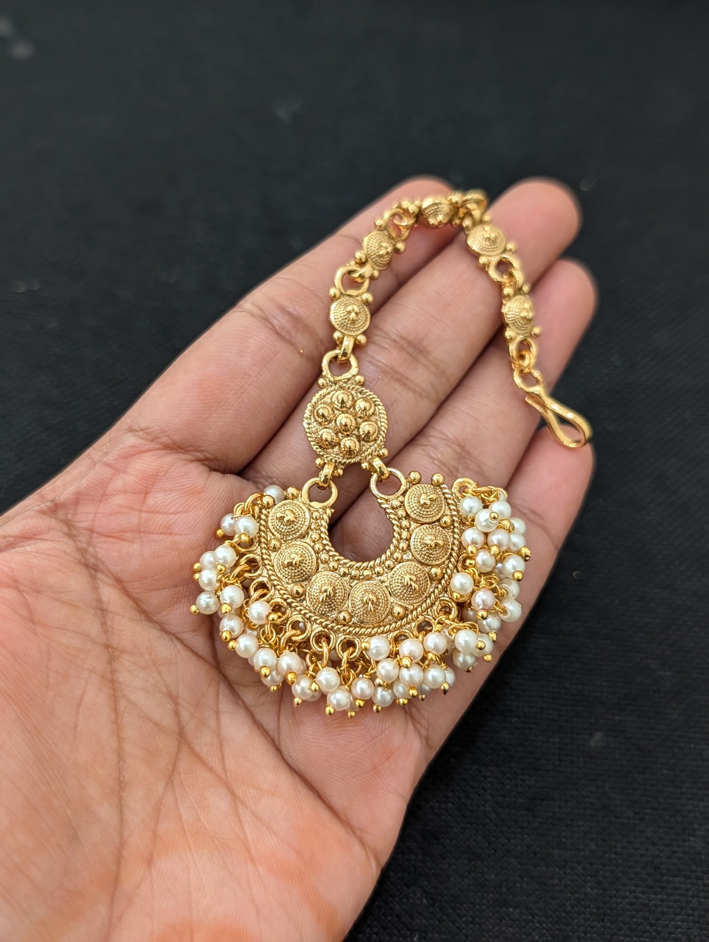 Pearl cluster Chandbali Gold plated Maang Tikka
