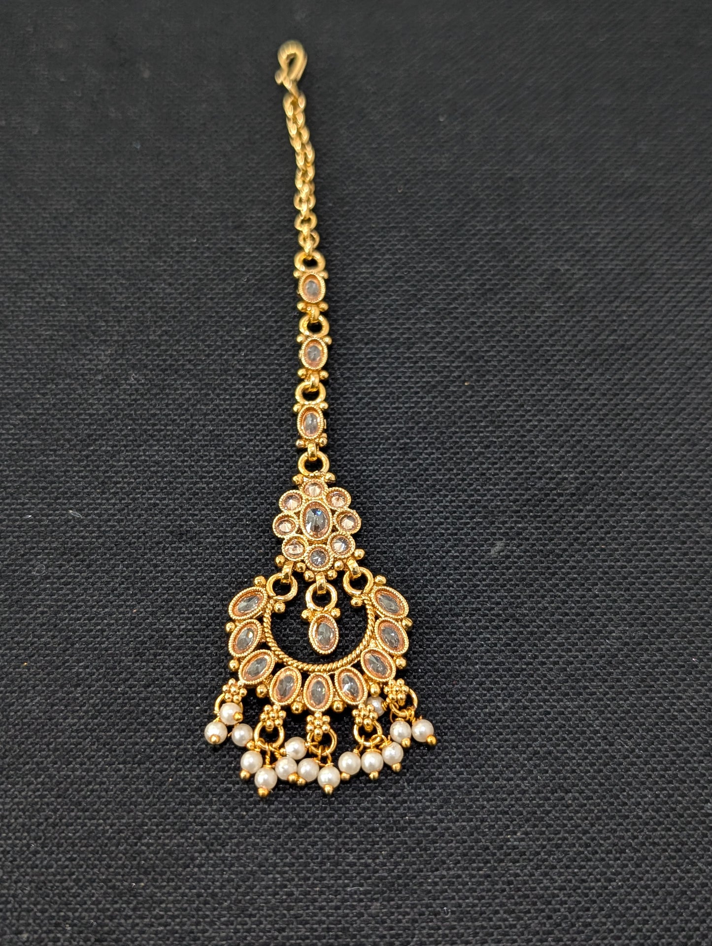 Chandbali design Polki Pearl dangle Maang Tikka - Design 1