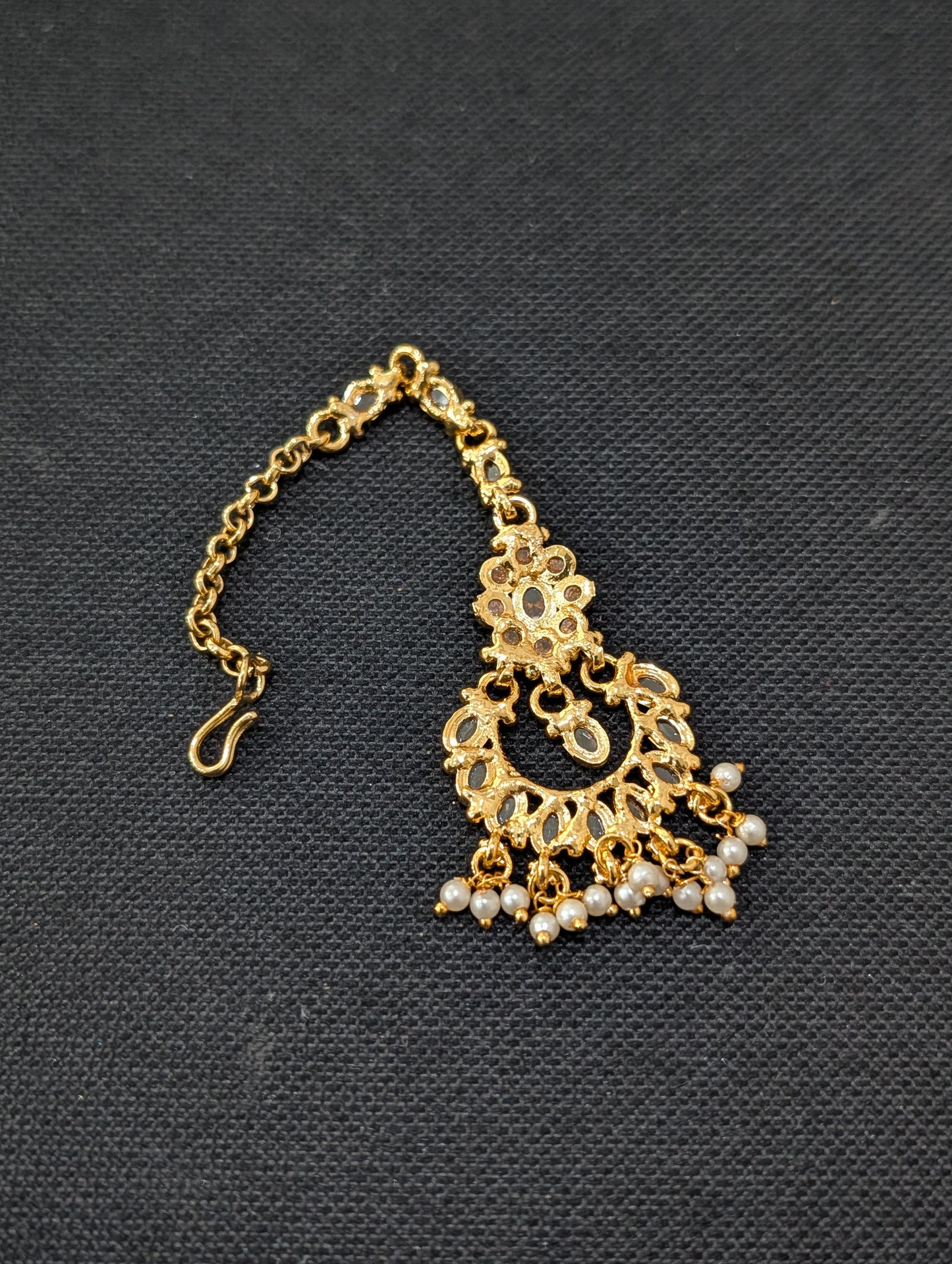 Chandbali design Polki Pearl dangle Maang Tikka - Design 1