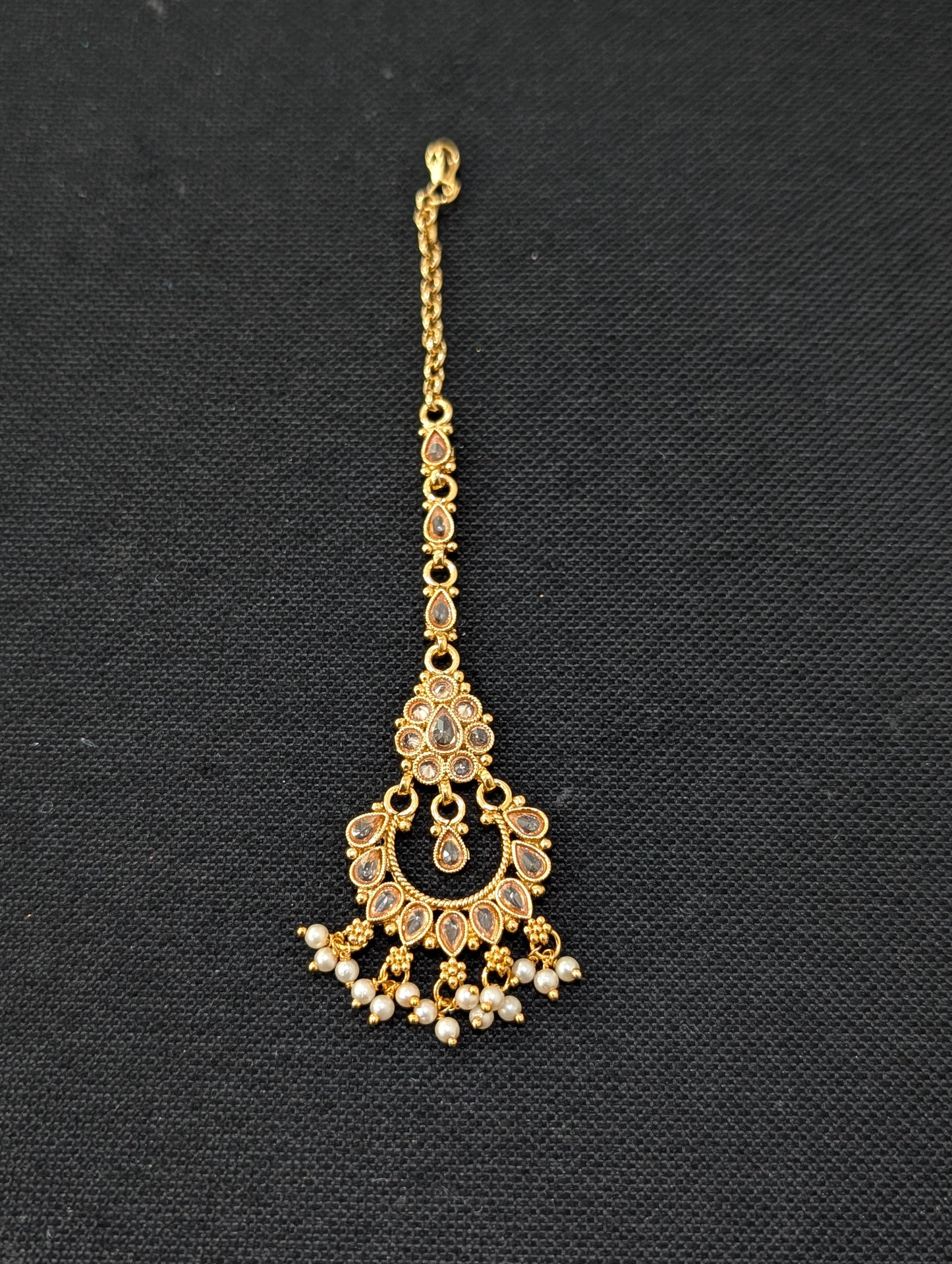 Chandbali design Polki Pearl dangle Maang Tikka - Design 2