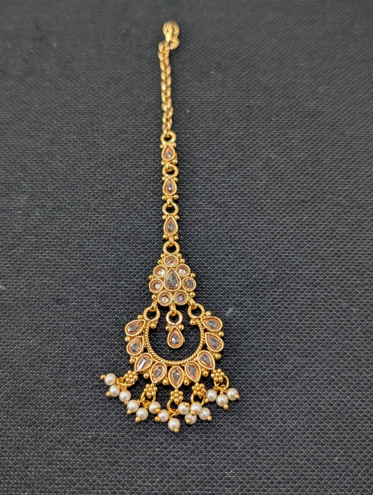 Chandbali design Polki Pearl dangle Maang Tikka - Design 2