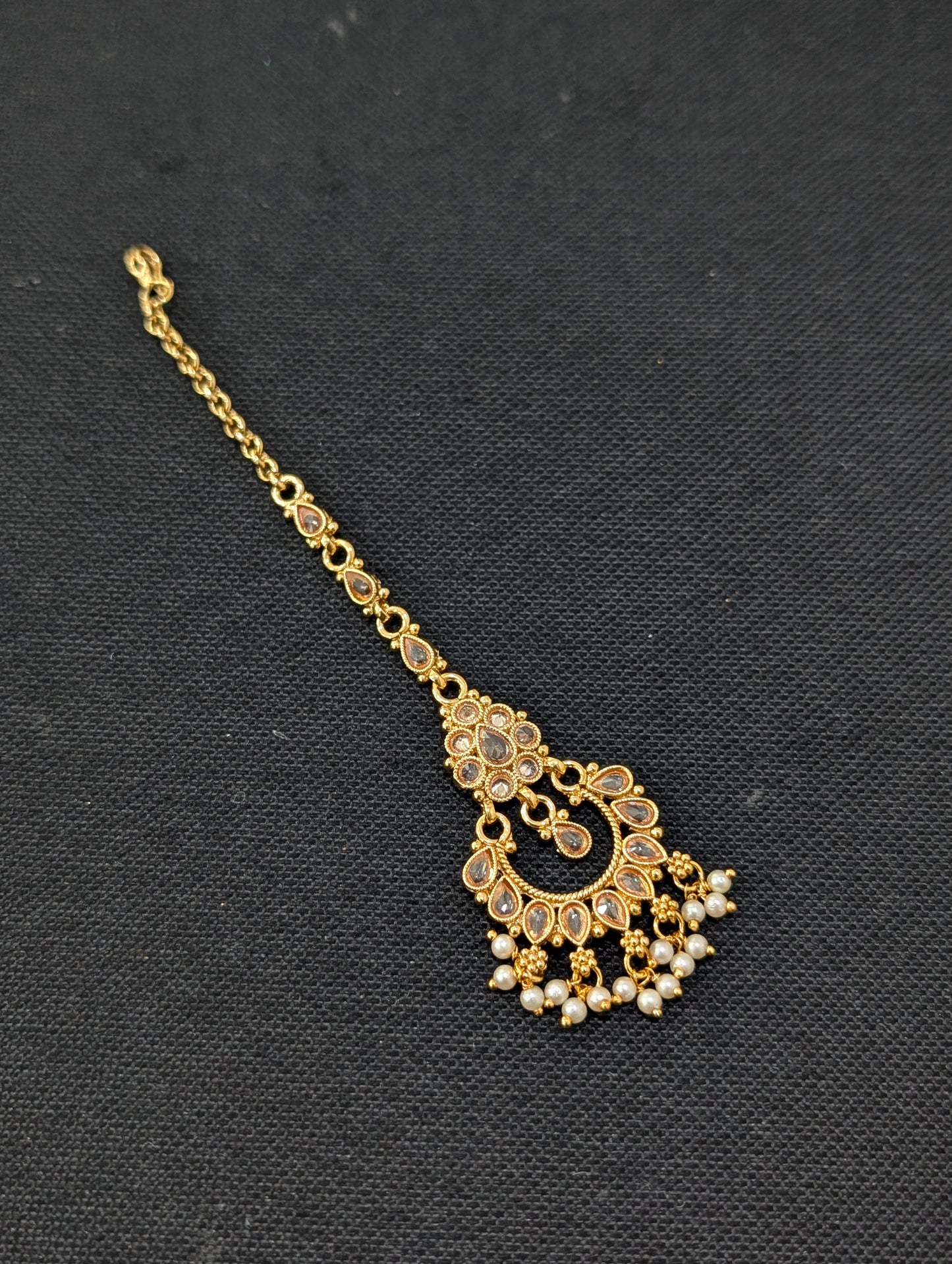 Chandbali design Polki Pearl dangle Maang Tikka - Design 2
