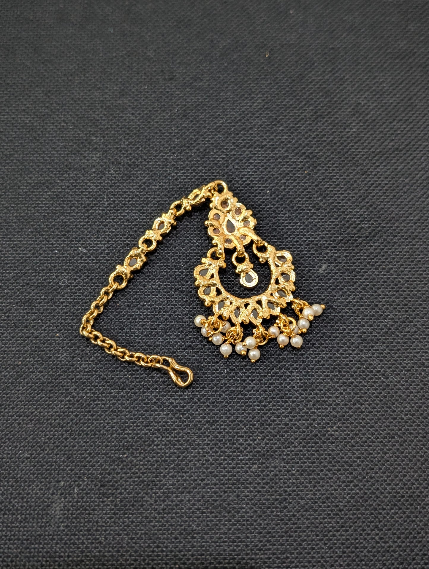 Chandbali design Polki Pearl dangle Maang Tikka - Design 2