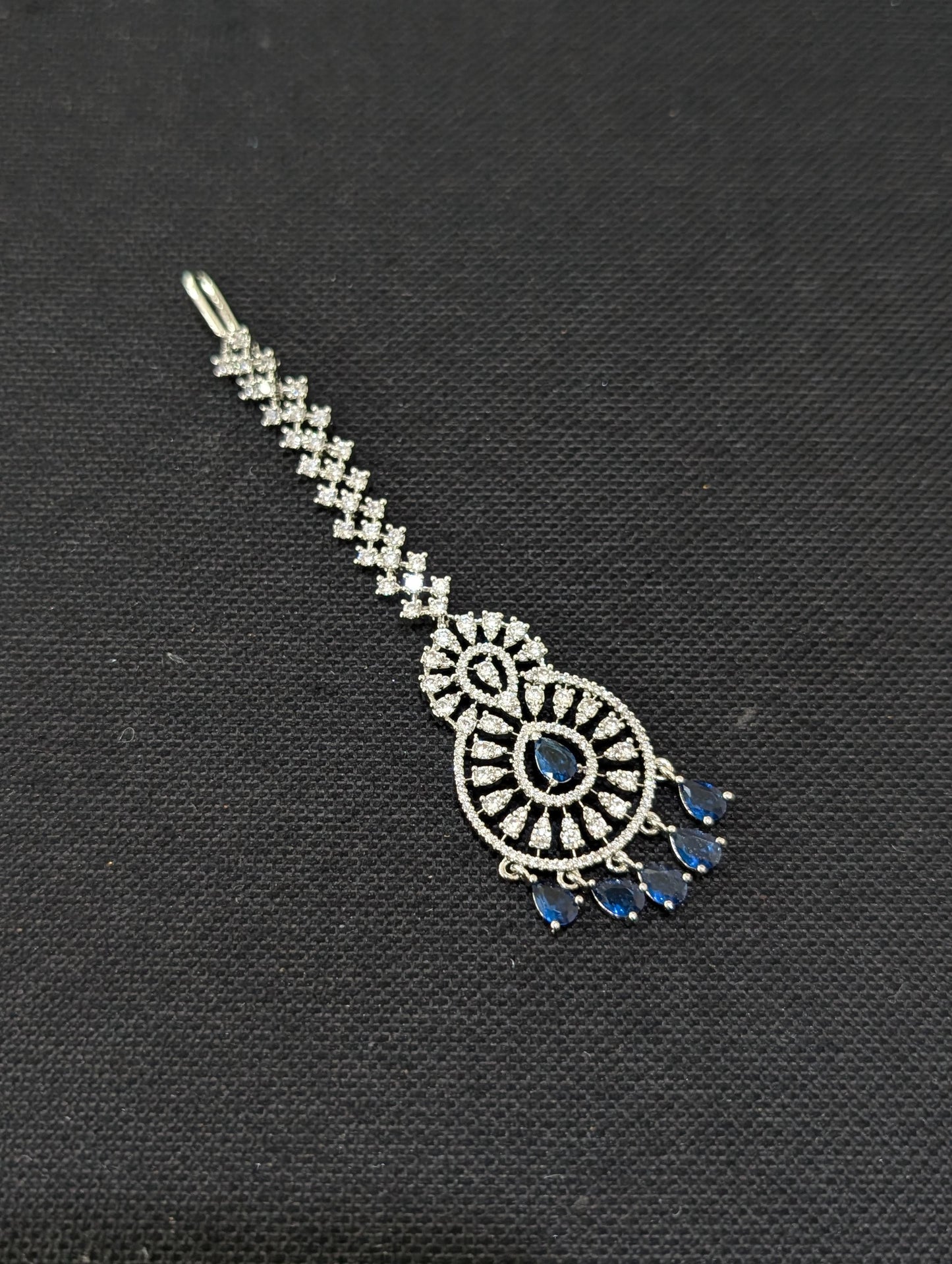 White gold Chandbali CZ Large Tikka