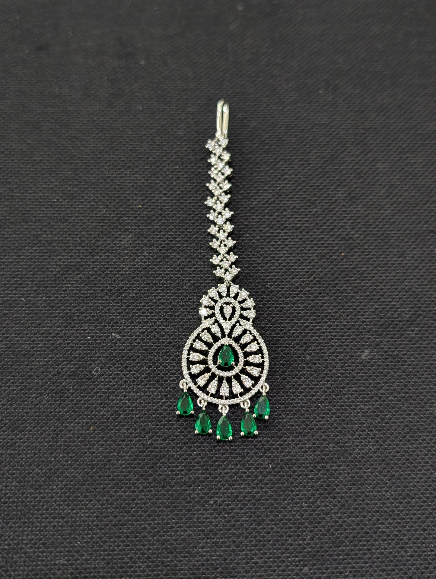 White gold Chandbali CZ Large Tikka