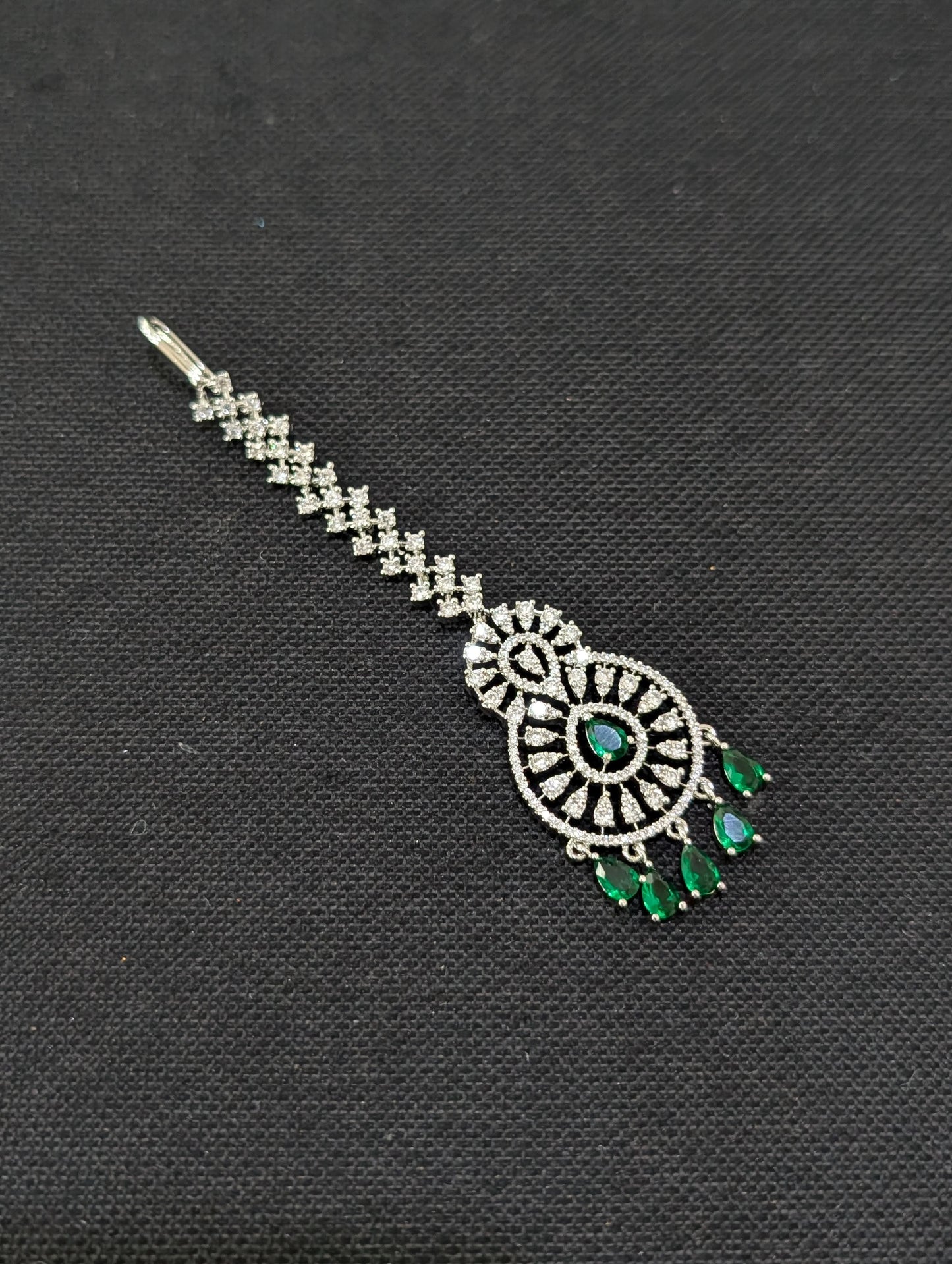 White gold Chandbali CZ Large Tikka