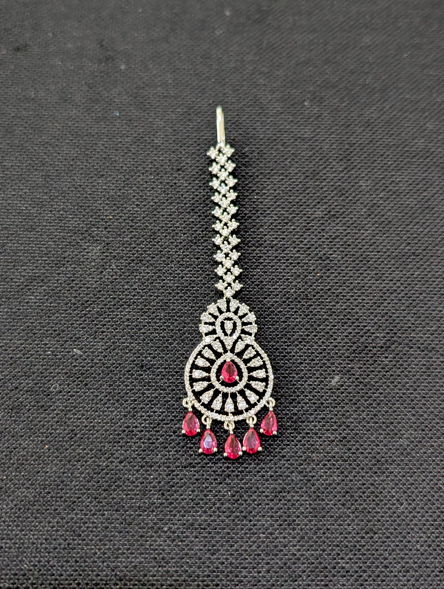 White gold Chandbali CZ Large Tikka