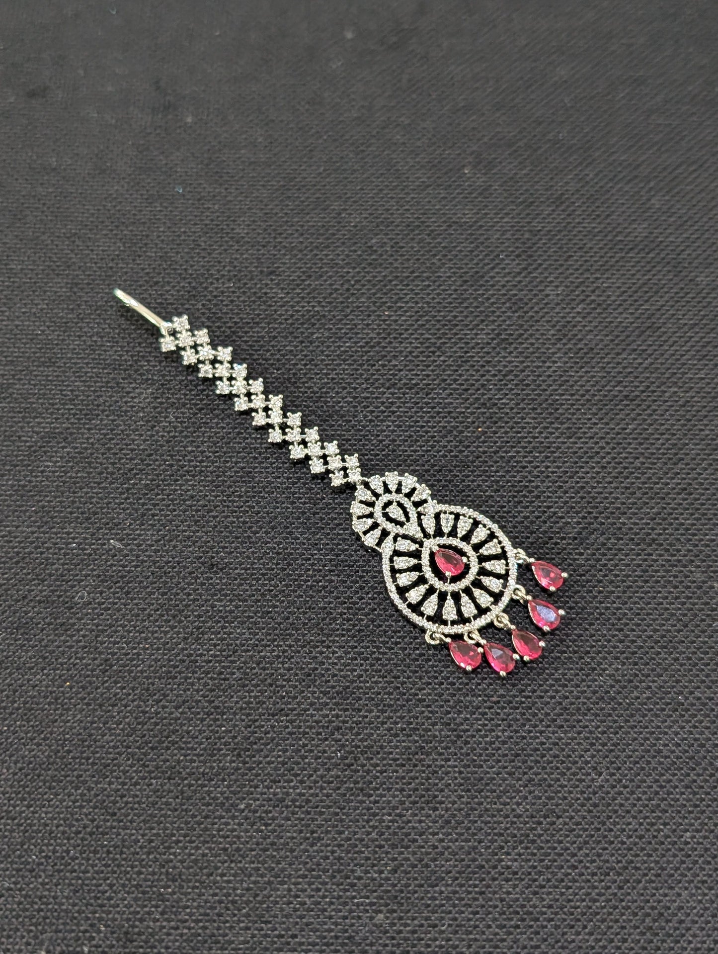 White gold Chandbali CZ Large Tikka