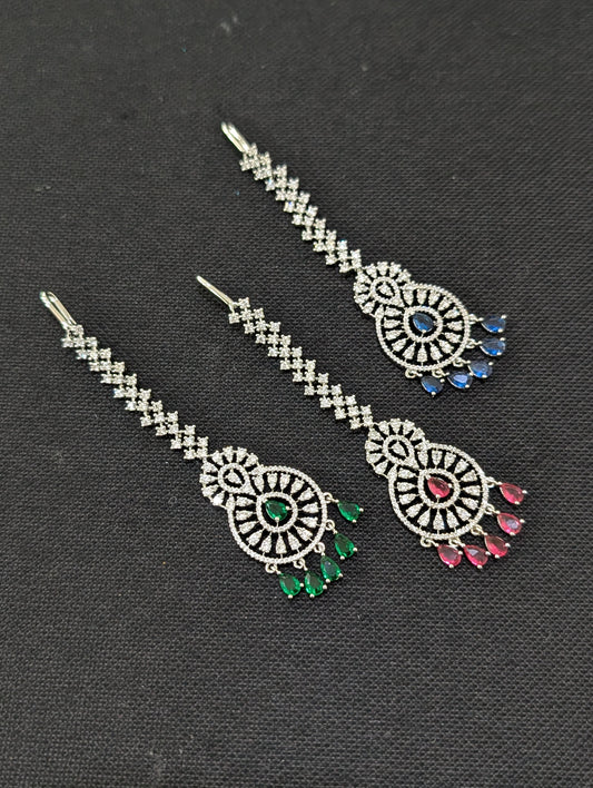 White gold Chandbali CZ Large Tikka - Simpliful