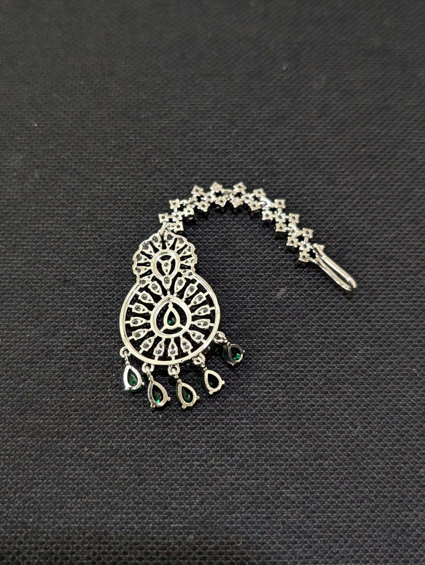White gold Chandbali CZ Large Tikka