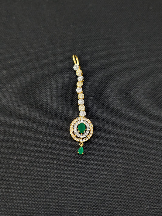 Oval Green CZ One gram gold plated Tikka - Simpliful