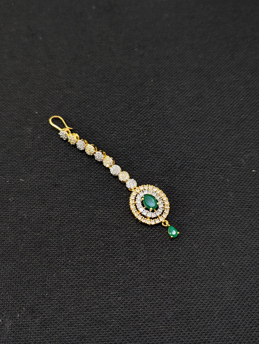 Oval Green CZ One gram gold plated Tikka - Simpliful