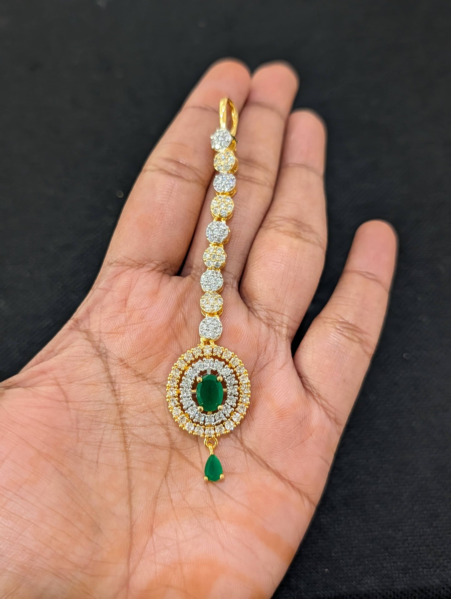 Oval Green CZ One gram gold plated Tikka