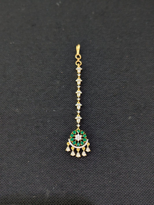 One gram gold Round Chandbali CZ Tikka - Simpliful
