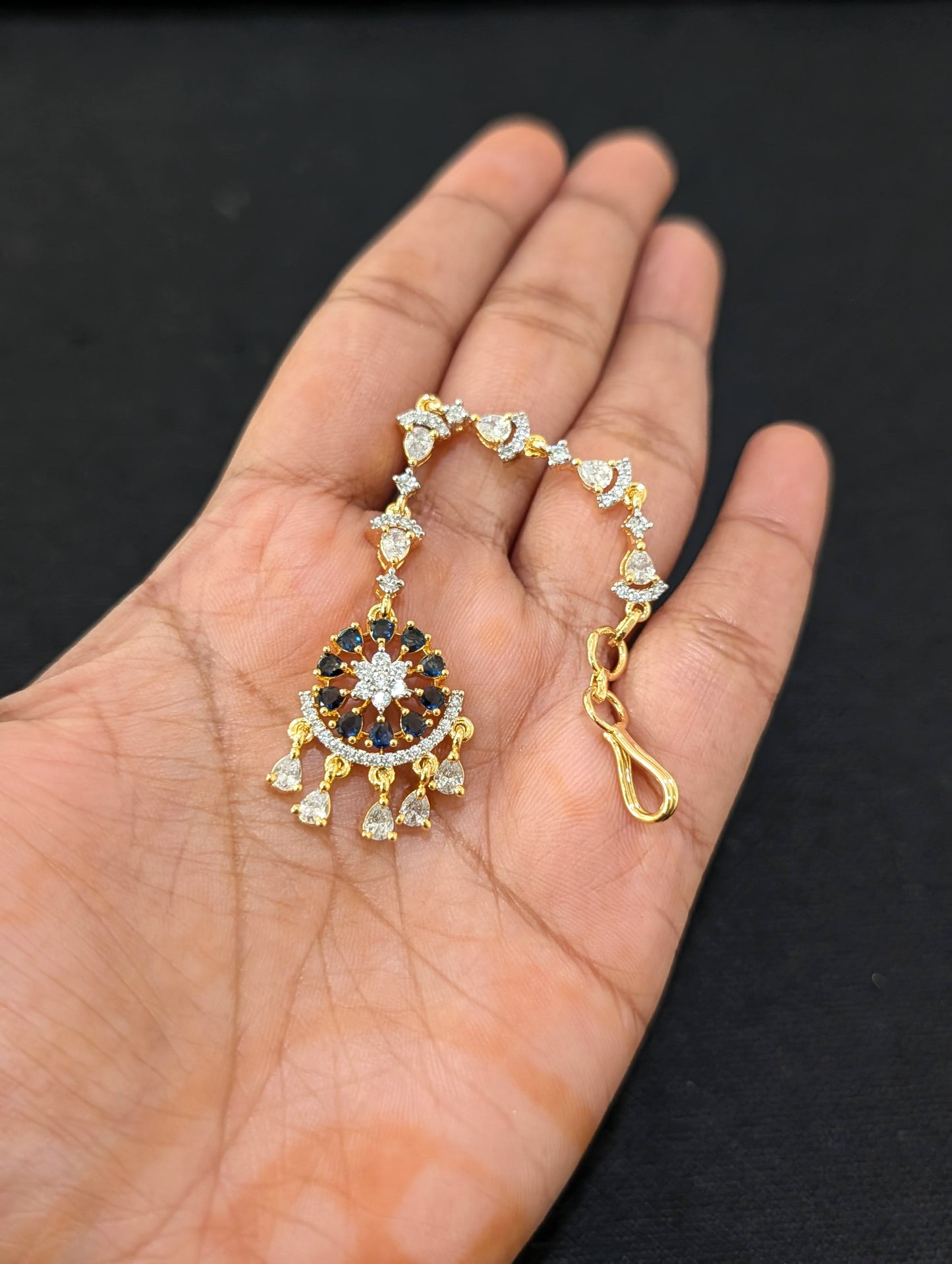 One gram gold Round Chandbali CZ Tikka