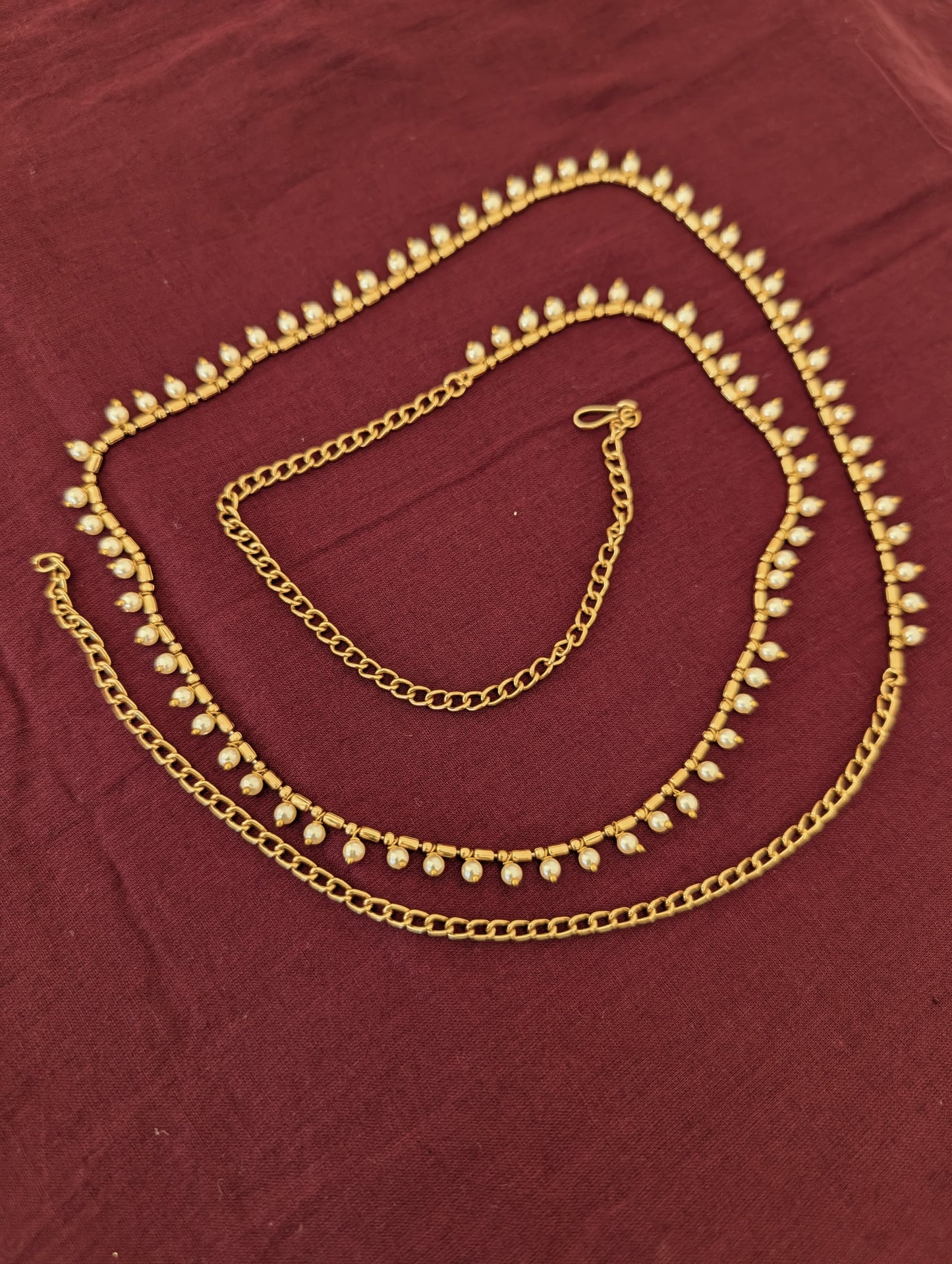 Gold plated Simple pearl Hip Chain / Waist Belt / Belly Chain