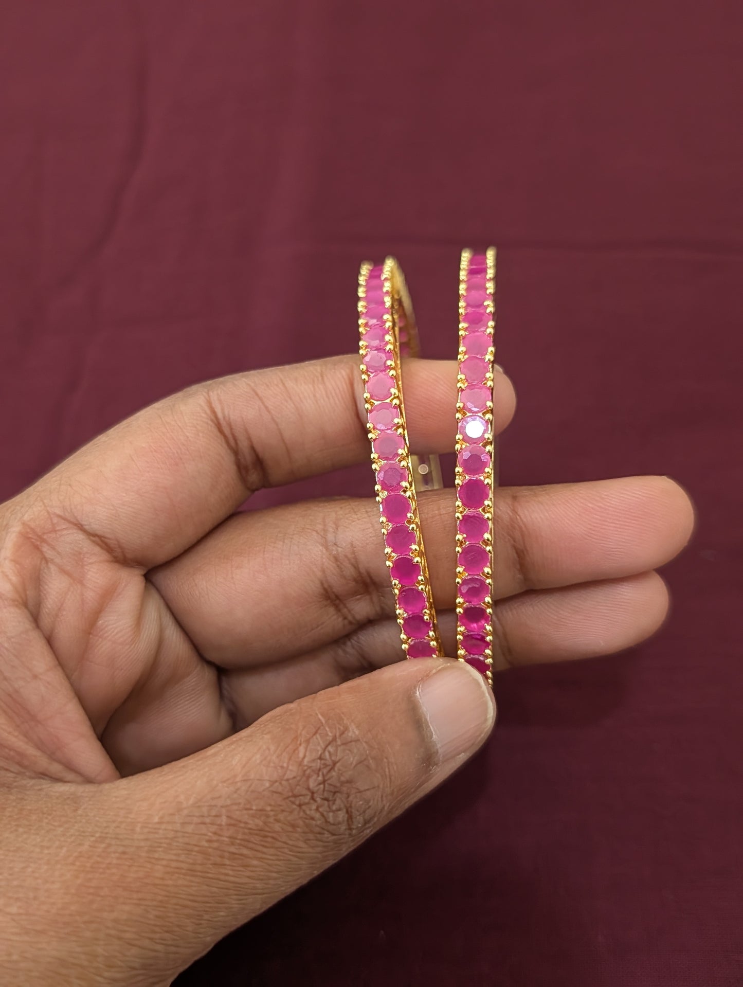 Ruby CZ one gram gold polished wide bangles