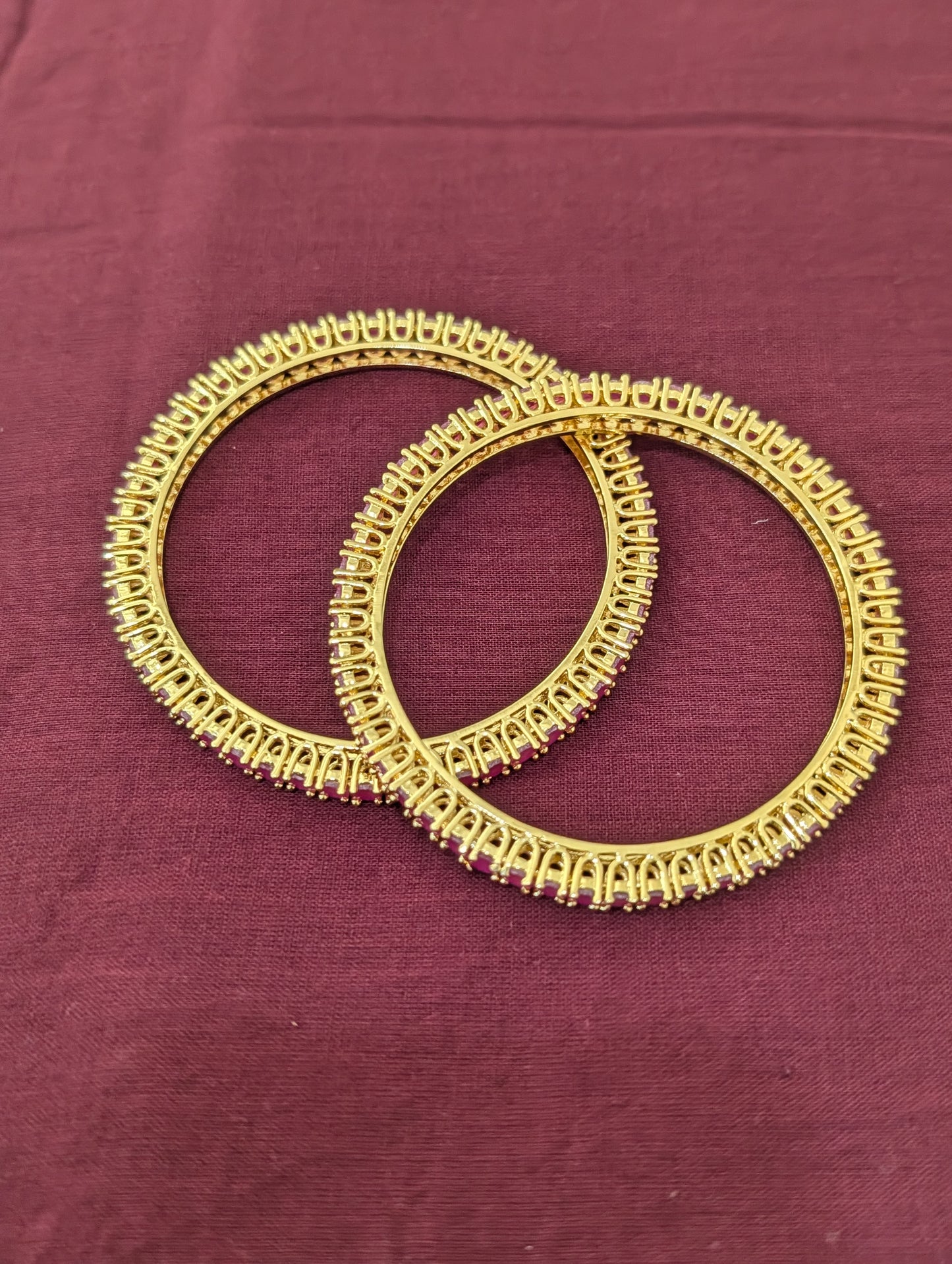 Ruby CZ one gram gold polished wide bangles