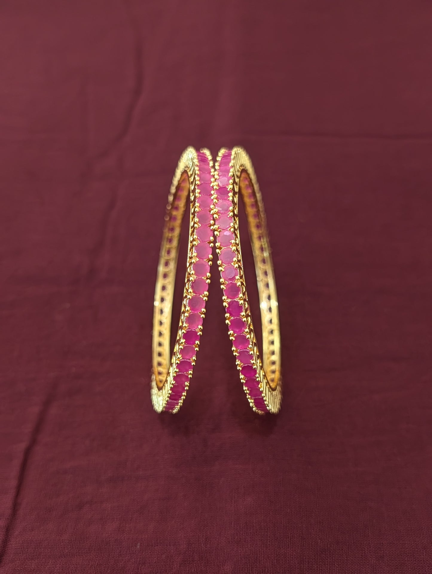 Ruby CZ one gram gold polished wide bangles