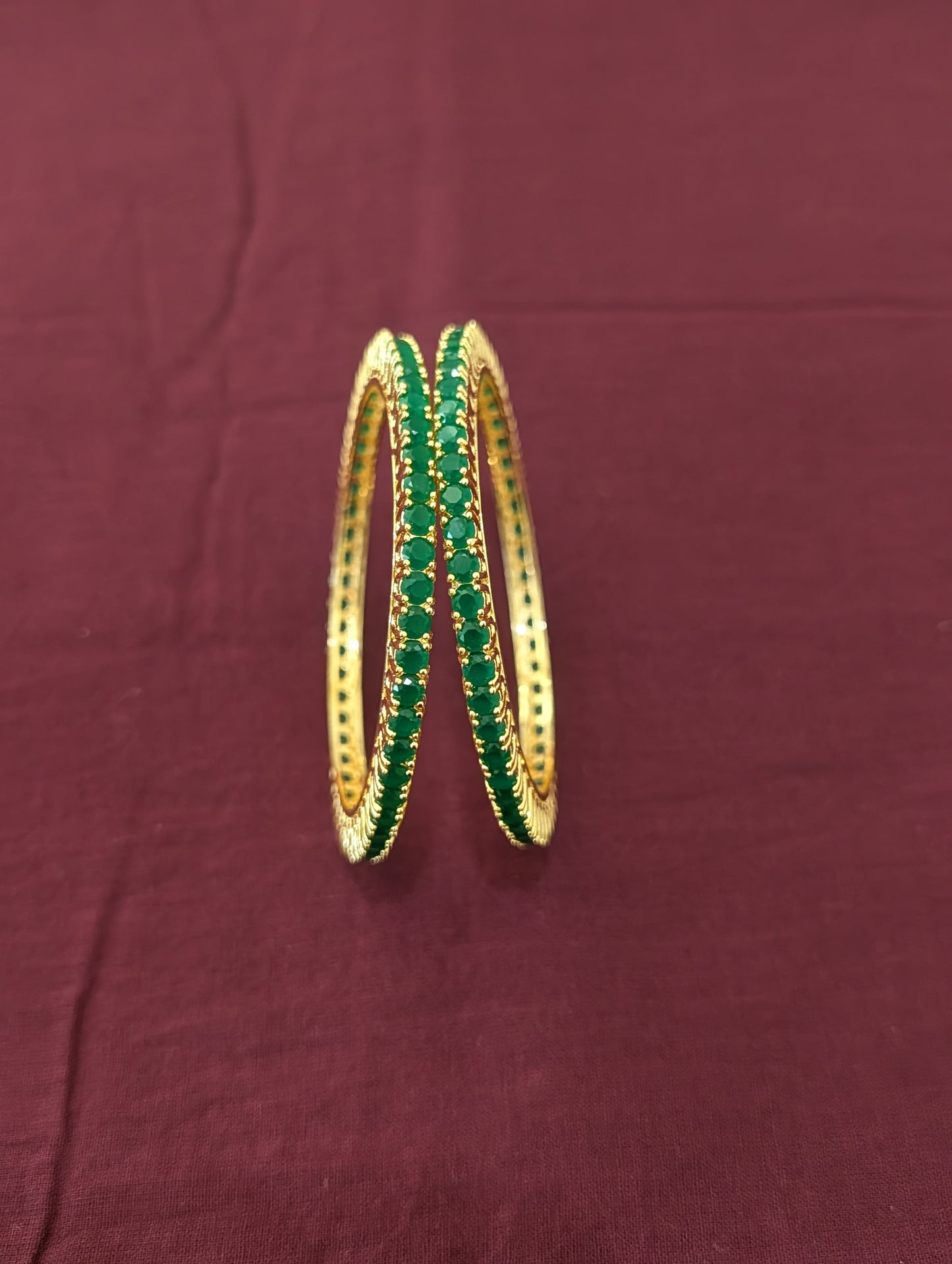 Green CZ one gram gold polished wide bangles