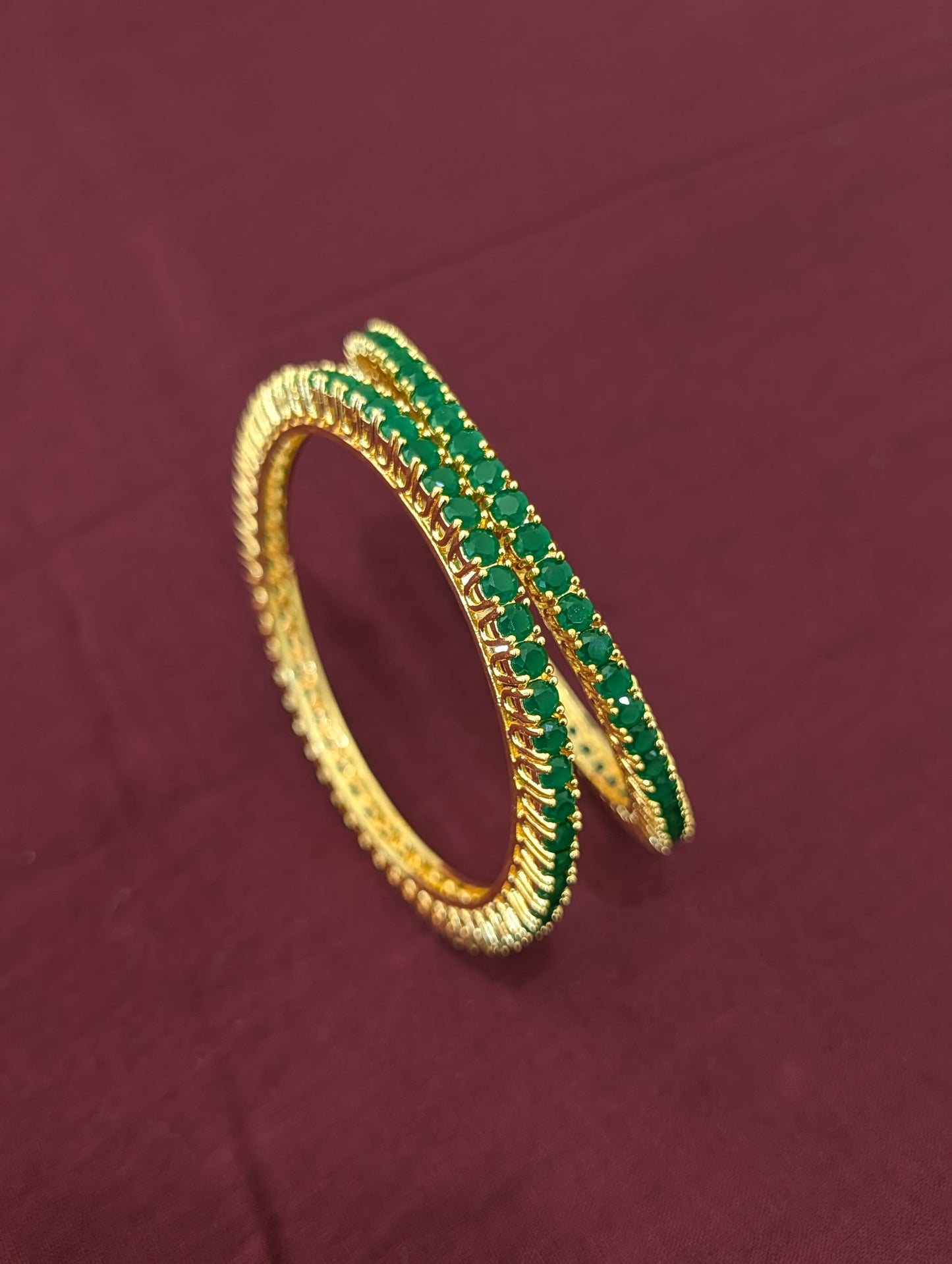 Green CZ one gram gold polished wide bangles