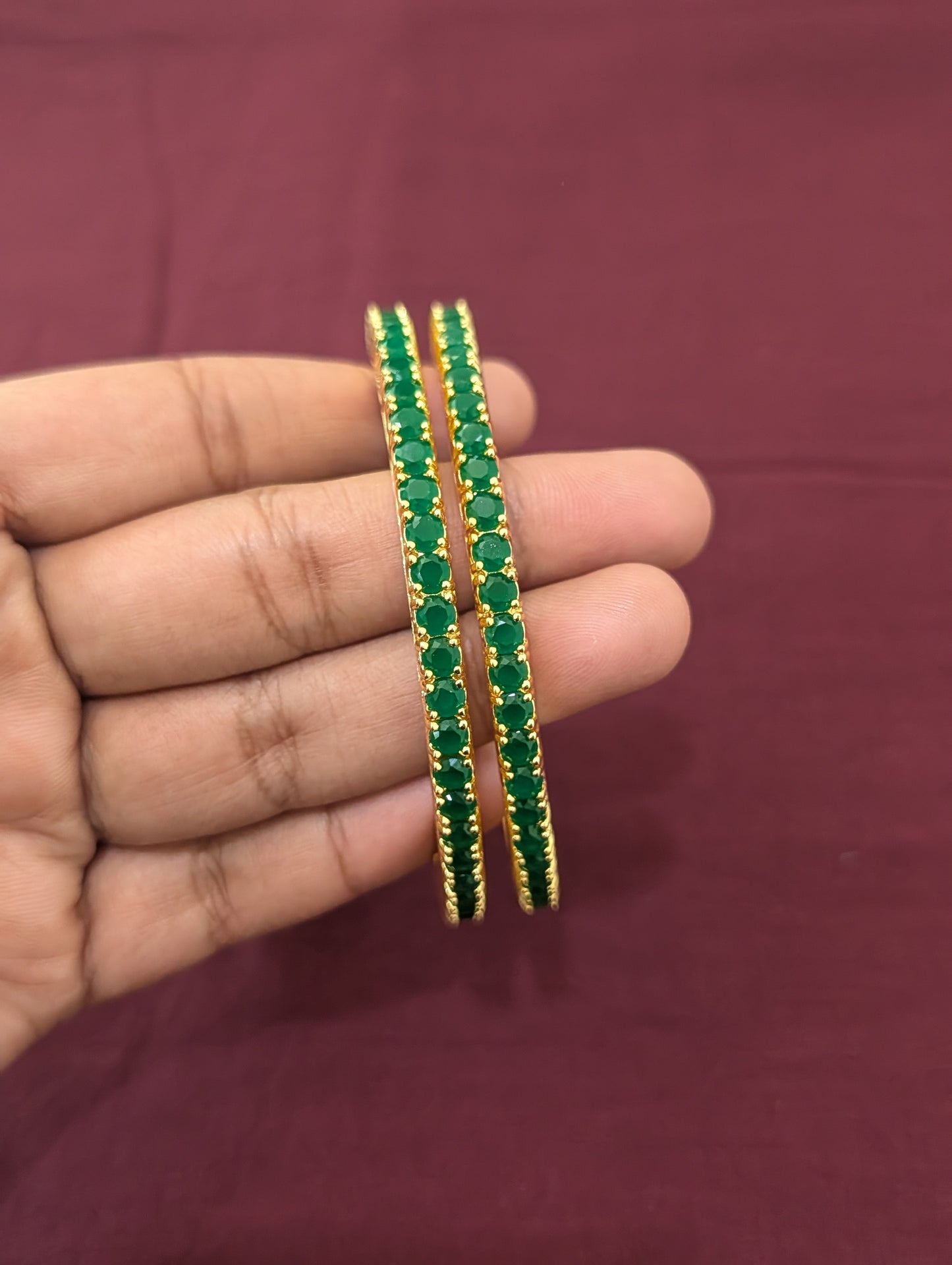 Green CZ one gram gold polished wide bangles