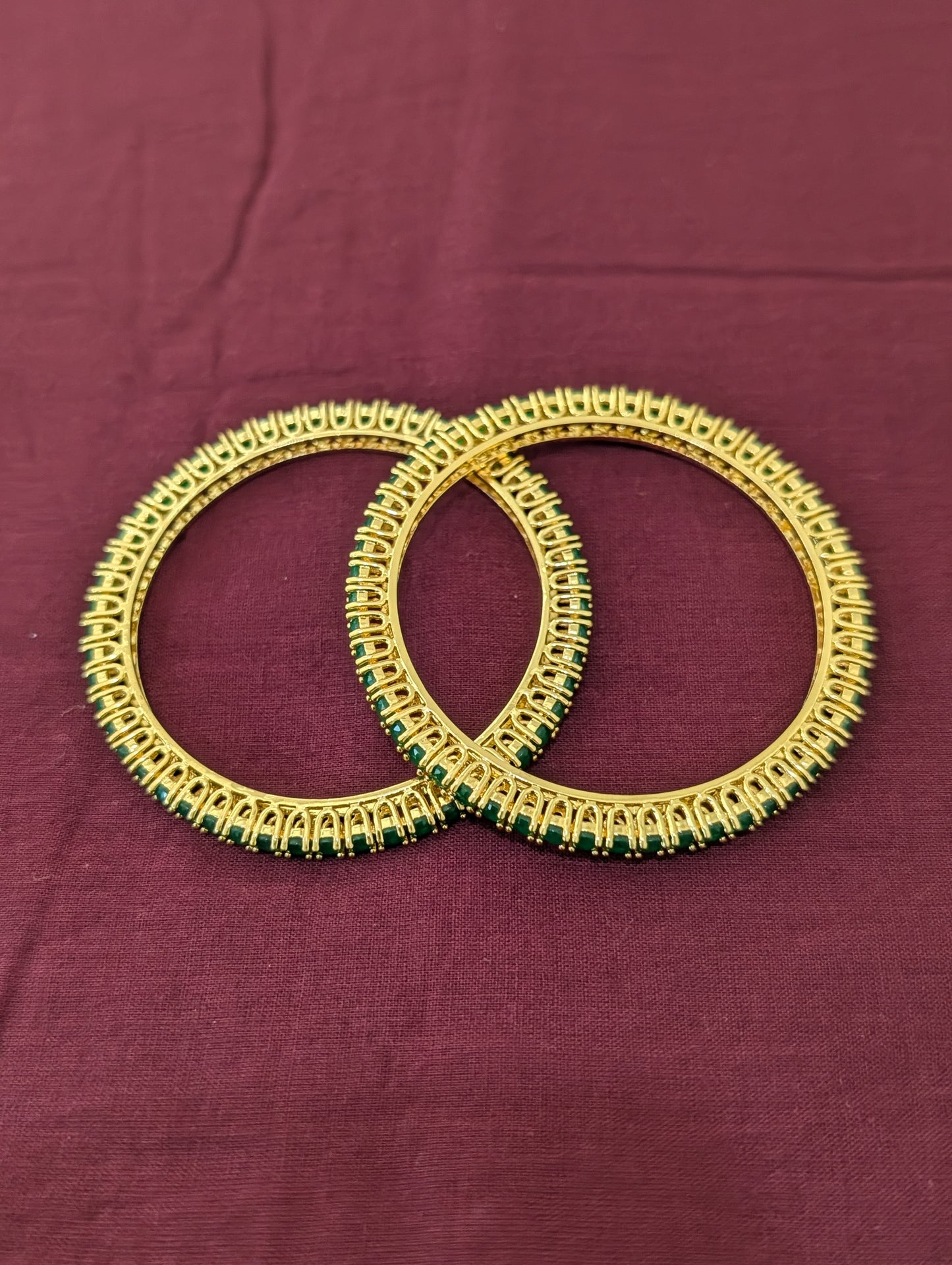 Green CZ one gram gold polished wide bangles