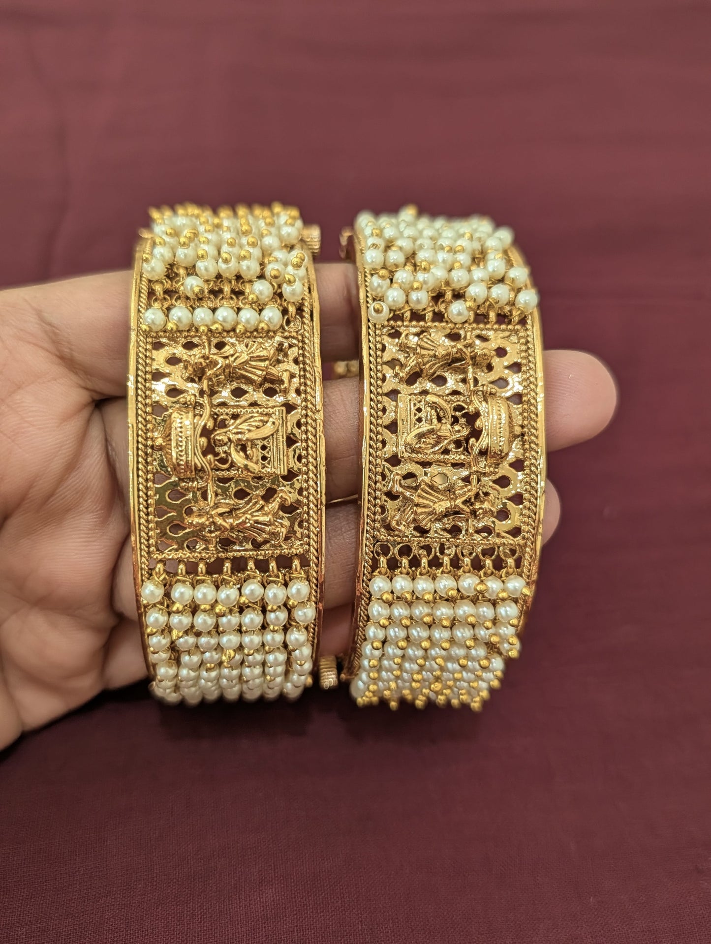 Indian Bharat theme Pearl Gold plated openable bangles