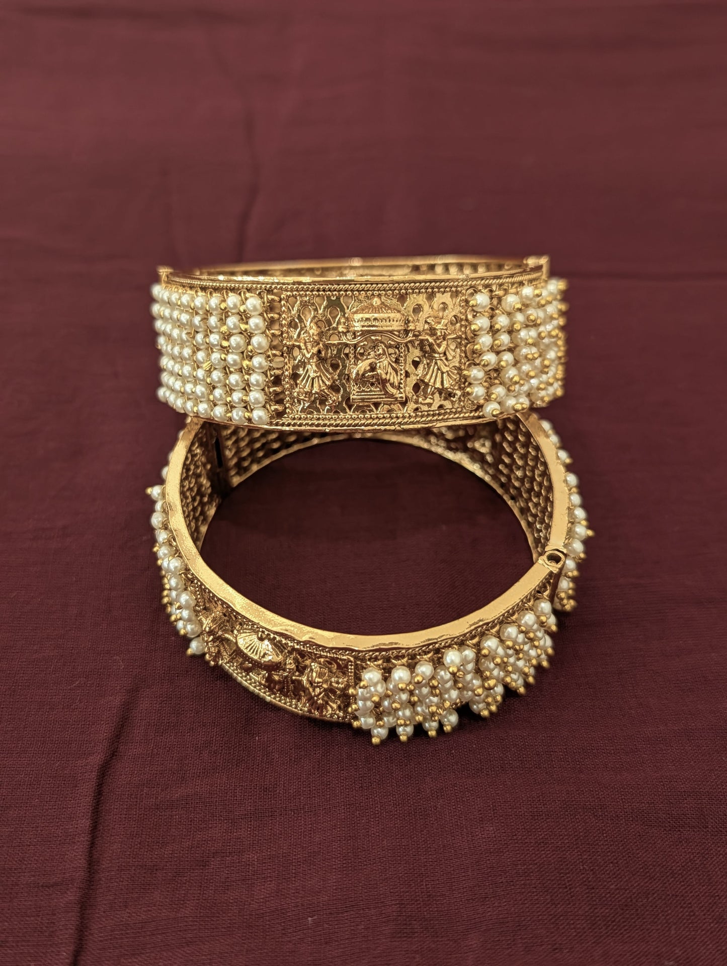 Indian Bharat theme Pearl Gold plated openable bangles