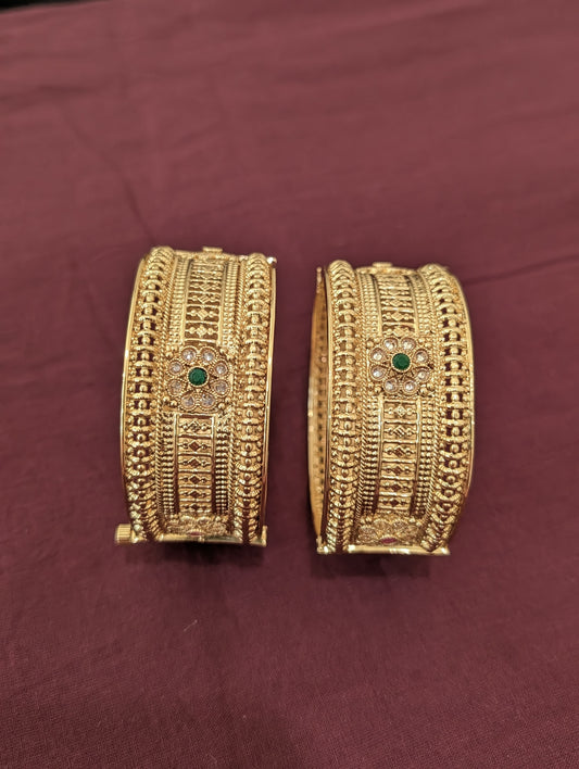 Flower Design Polki Gold plated openable bangles