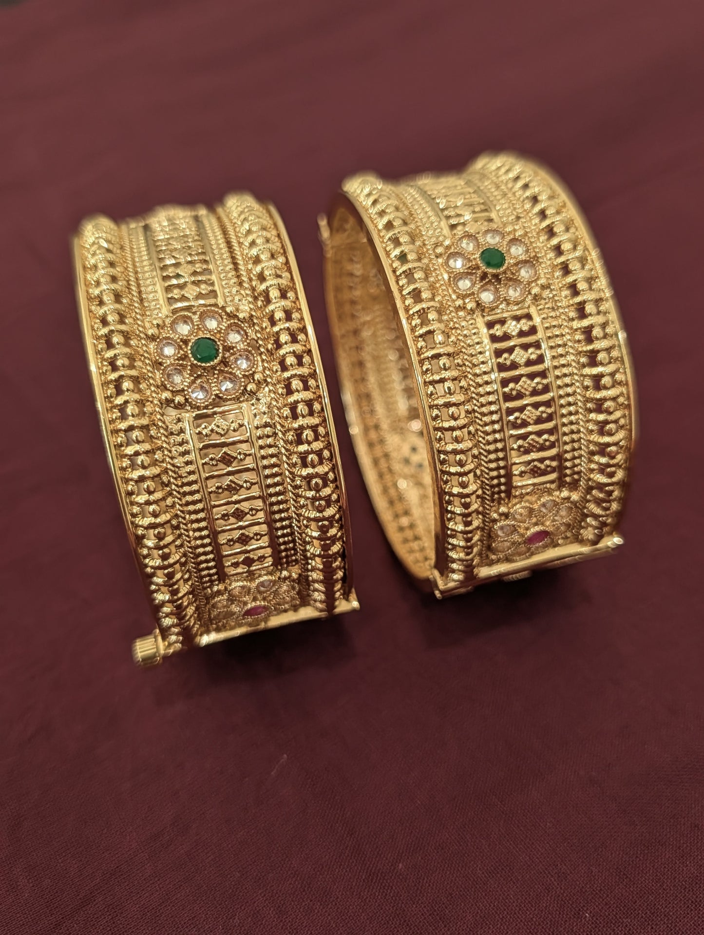 Flower Design Polki Gold plated openable bangles