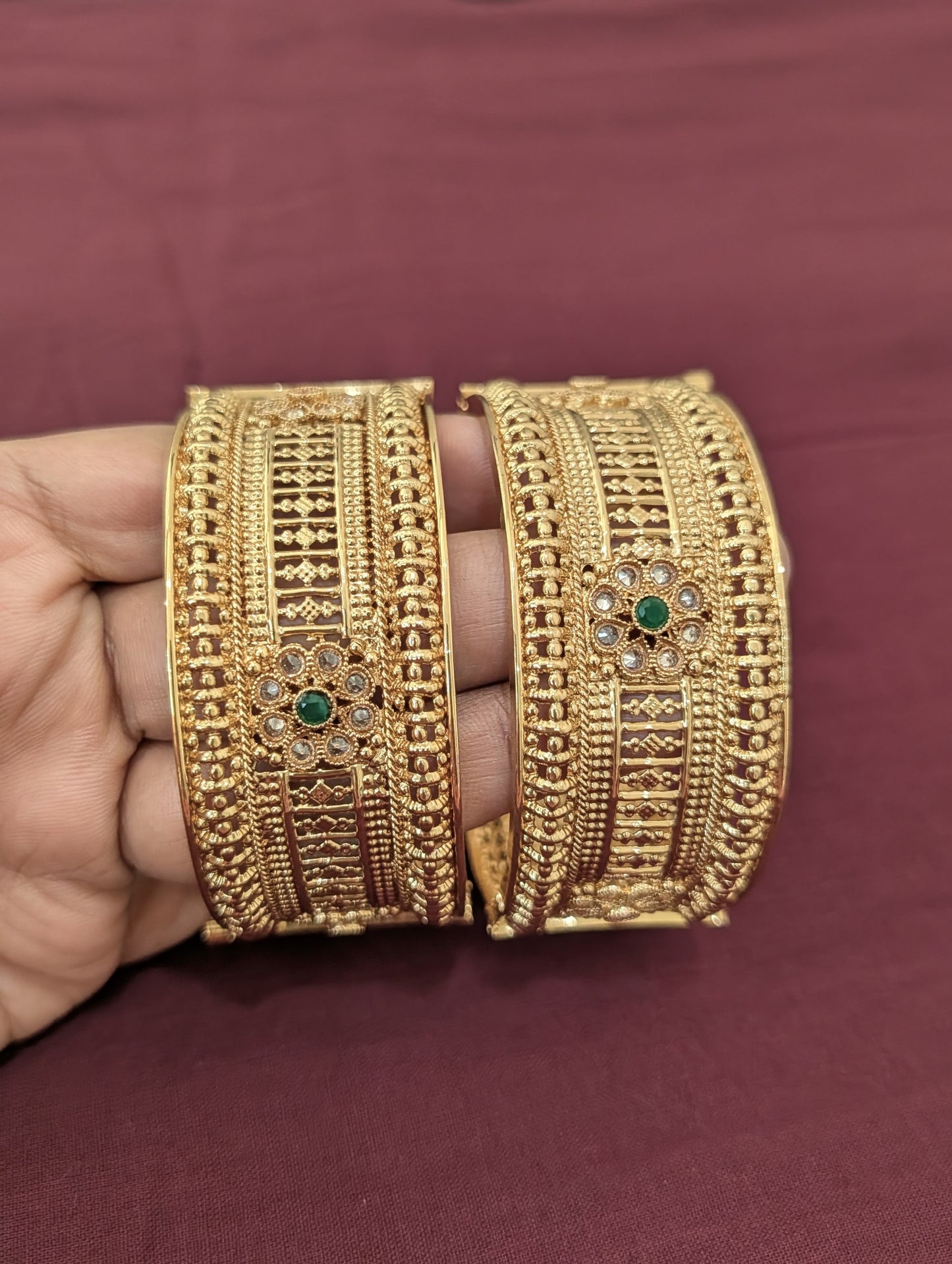 Flower Design Polki Gold plated openable bangles