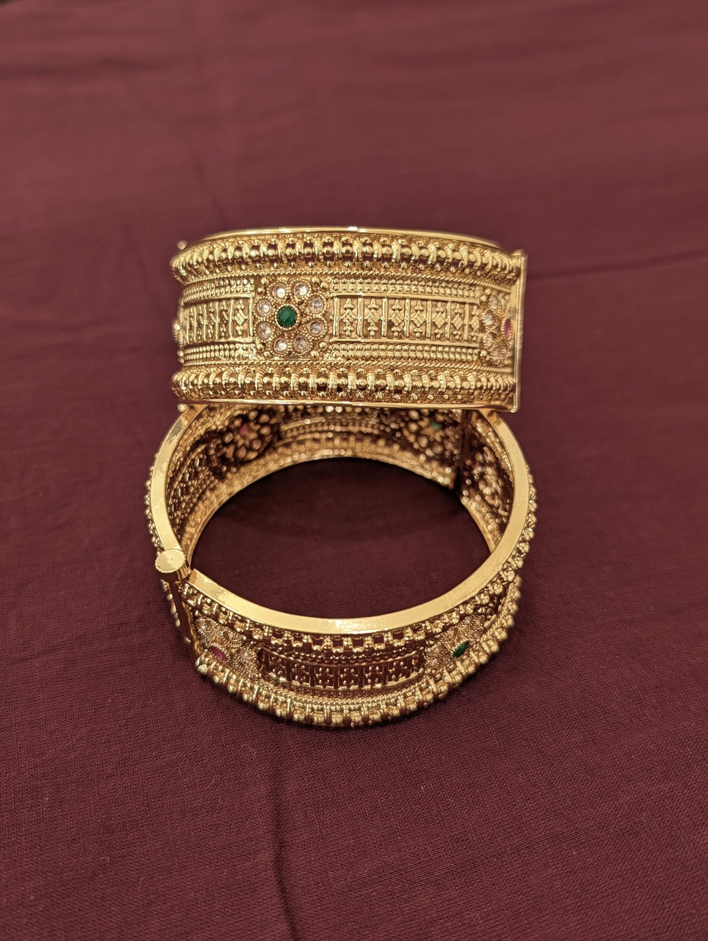 Flower Design Polki Gold plated openable bangles