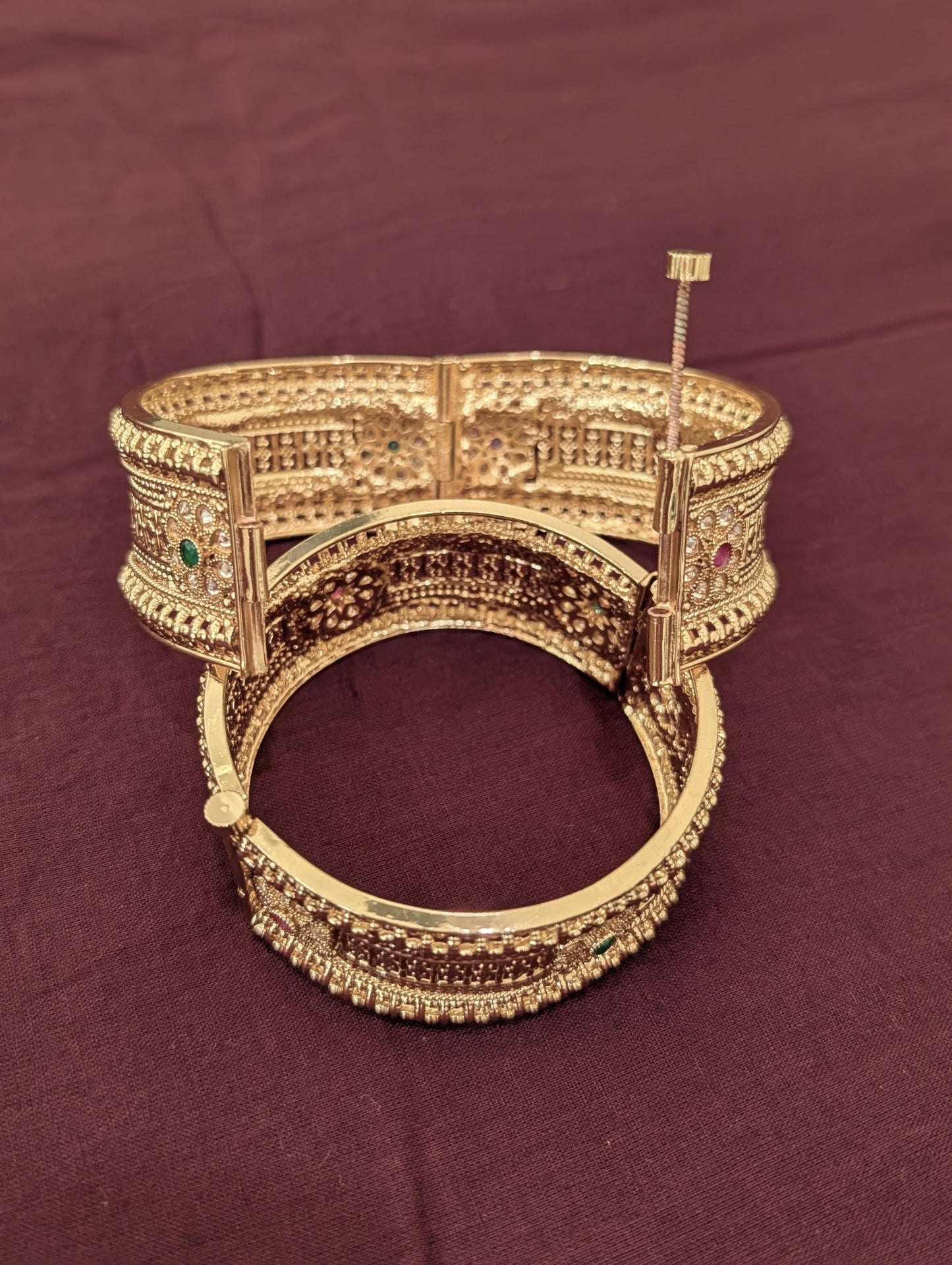 Flower Design Polki Gold plated openable bangles