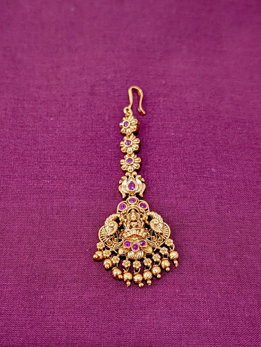 Antique Gold plated Goddess Lakshmi Maang Tikka - D1