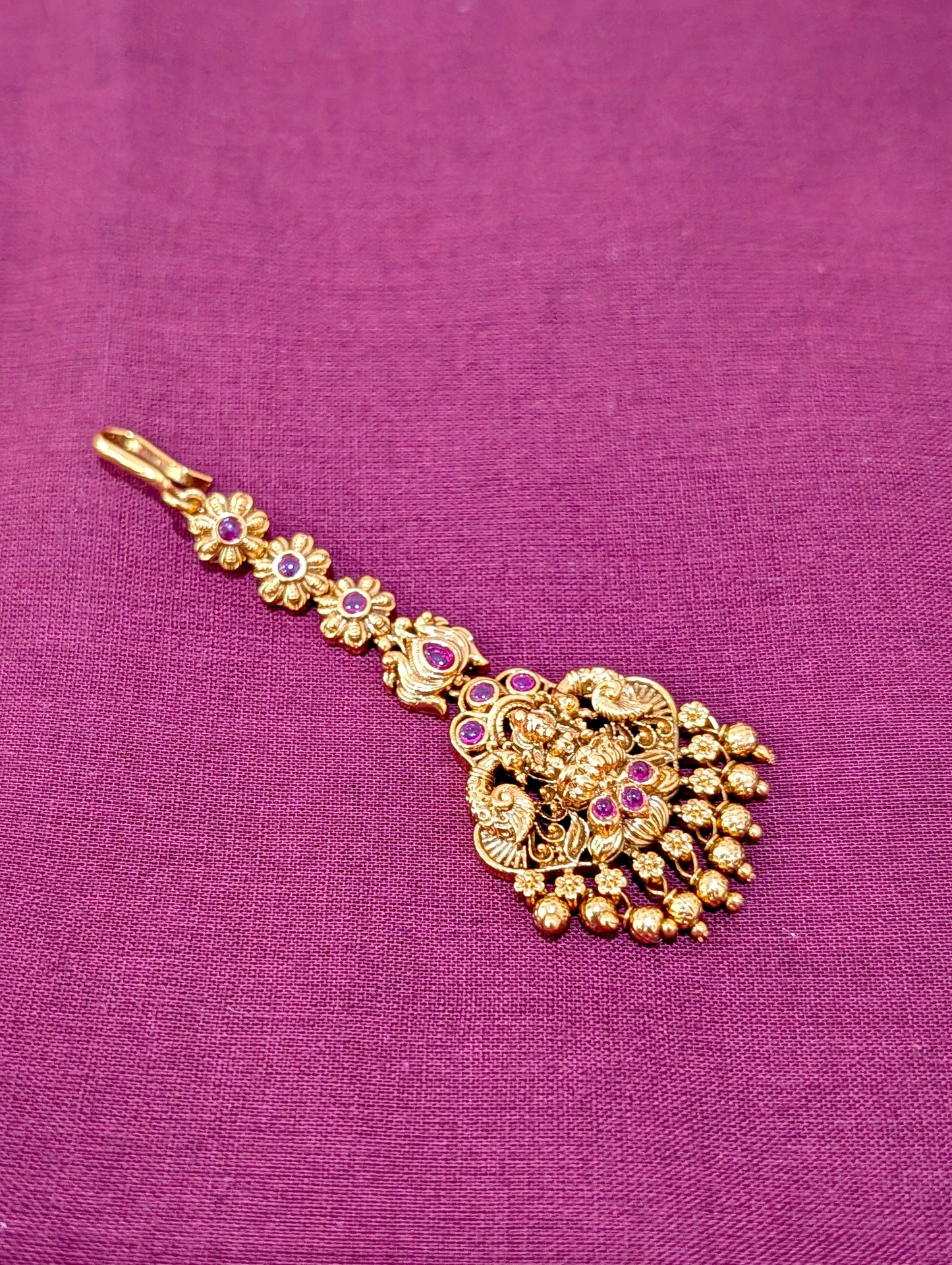 Antique Gold plated Goddess Lakshmi Maang Tikka - D1