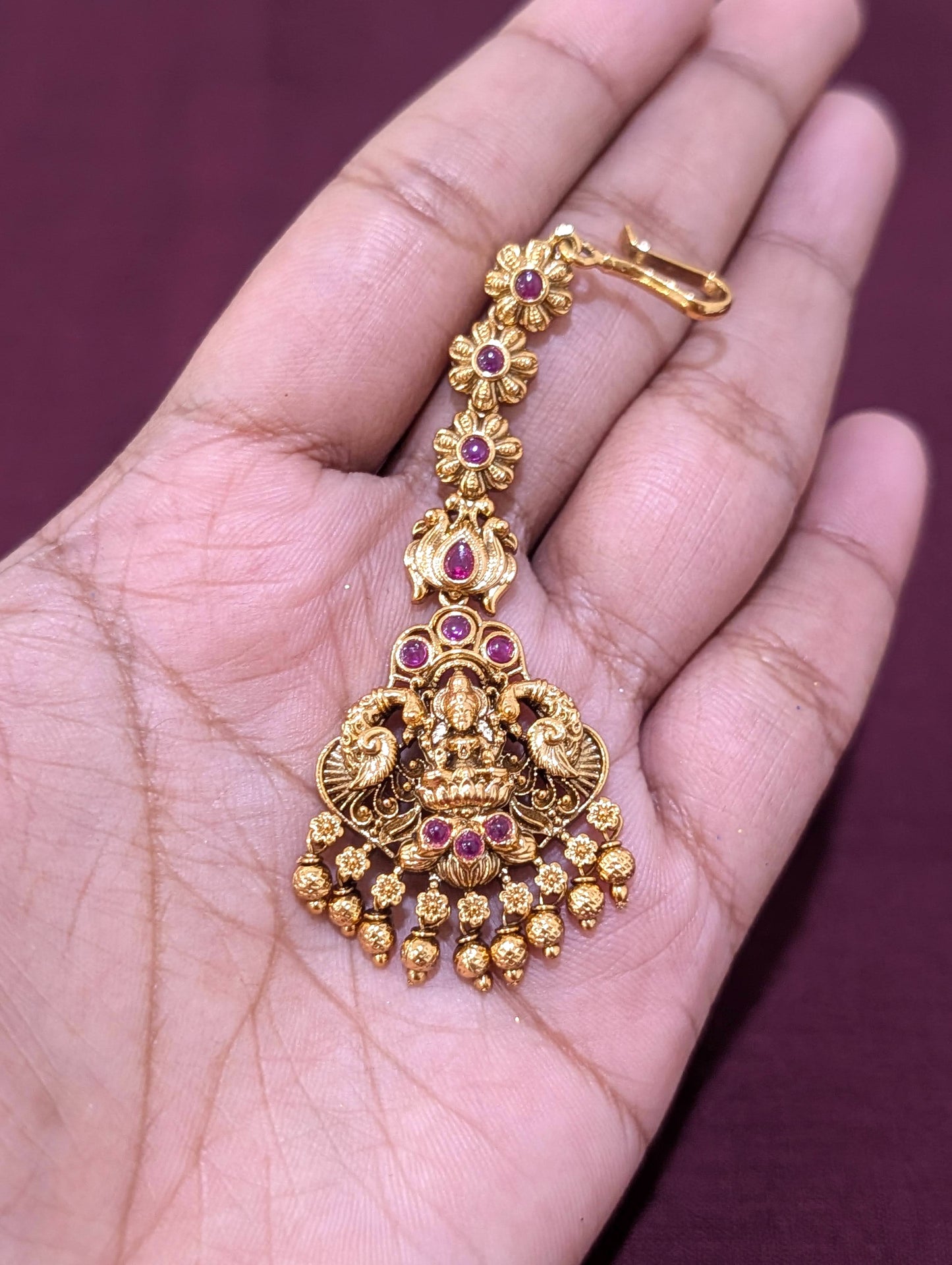 Antique Gold plated Goddess Lakshmi Maang Tikka - D1