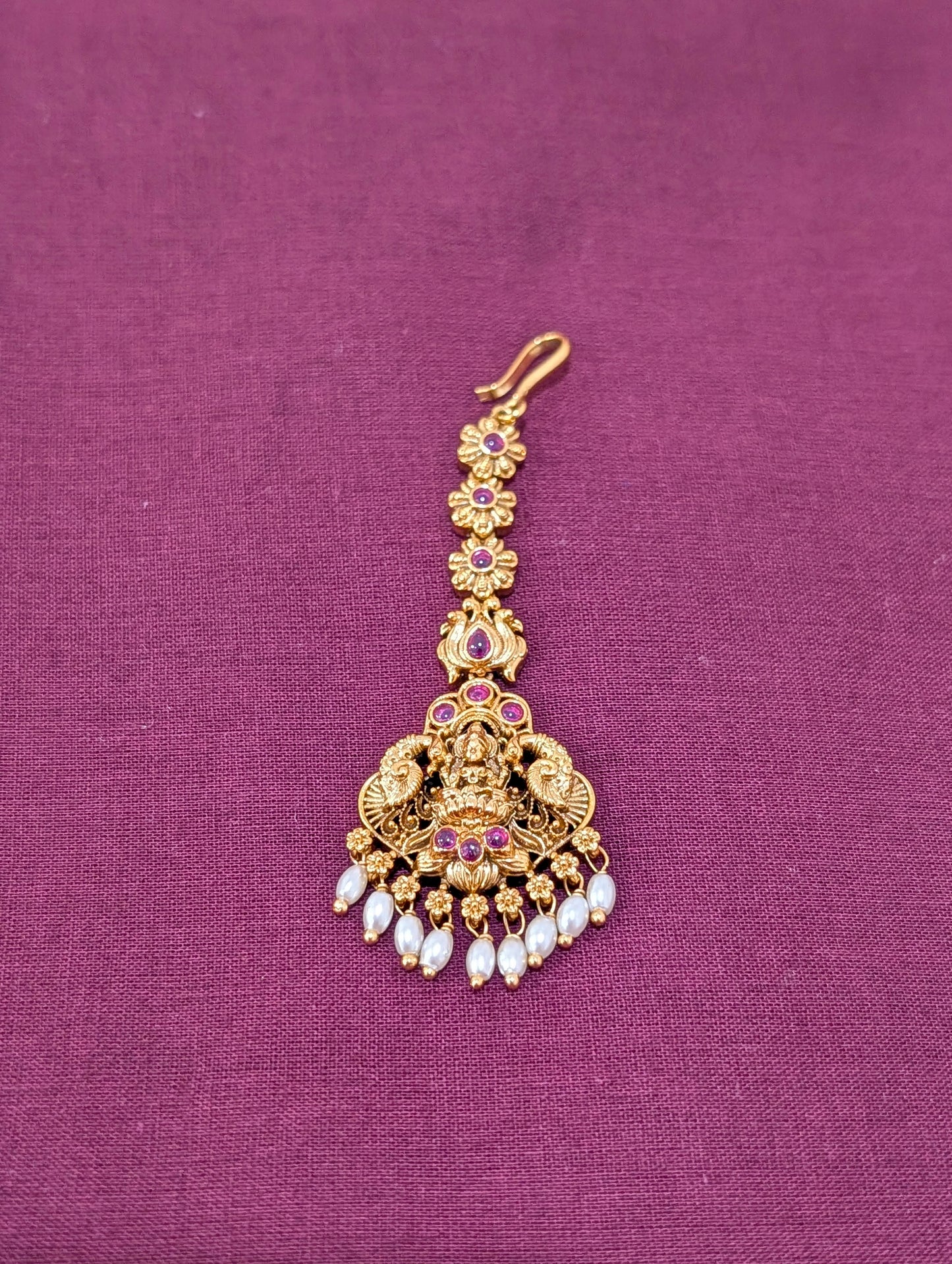 Antique Gold plated Goddess Lakshmi Maang Tikka - D1