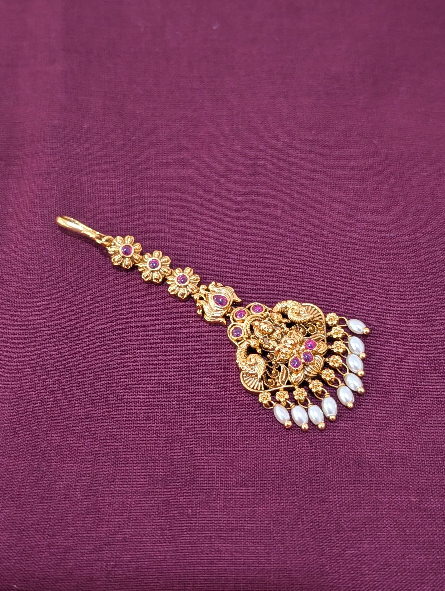 Antique Gold plated Goddess Lakshmi Maang Tikka - D1