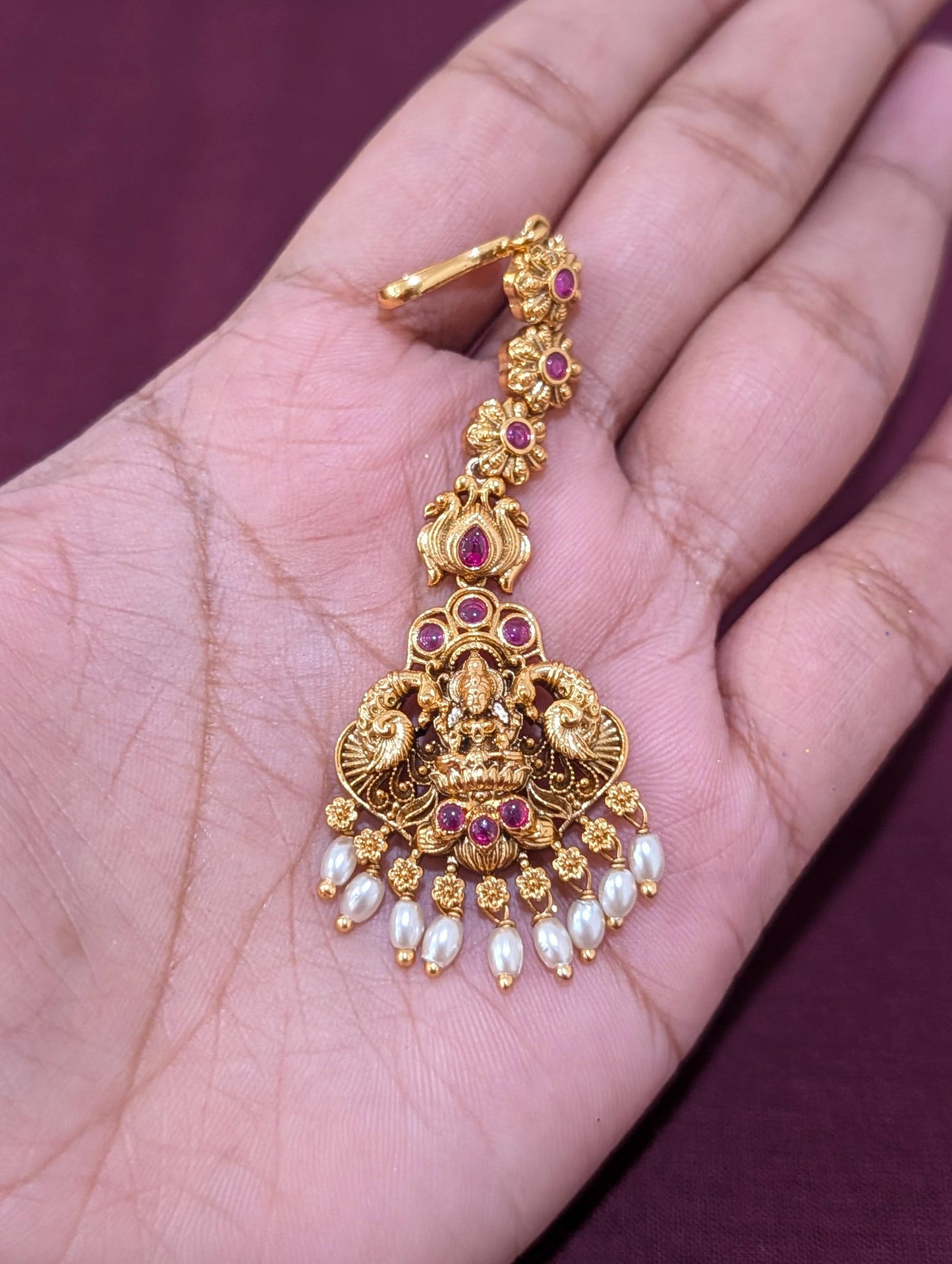 Antique Gold plated Goddess Lakshmi Maang Tikka - D1