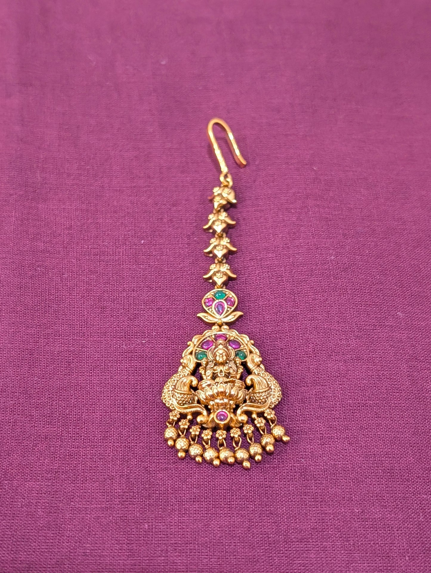 Antique Gold plated Goddess Lakshmi Maang Tikka - D2