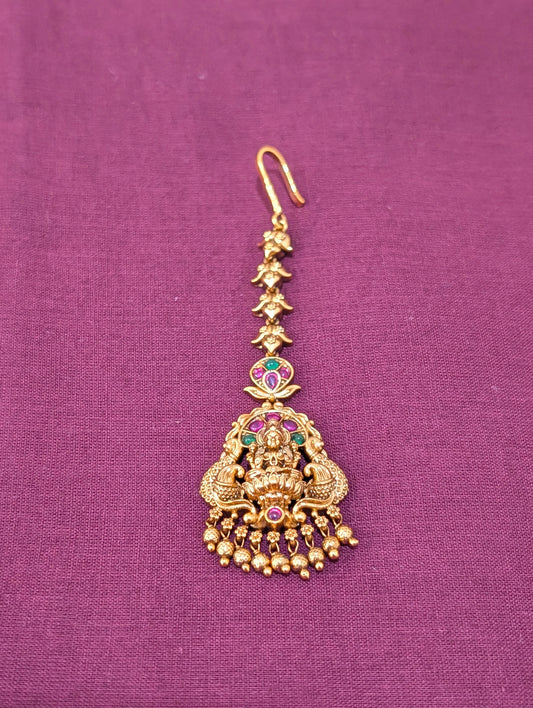 Antique Gold plated Goddess Lakshmi Maang Tikka - D2
