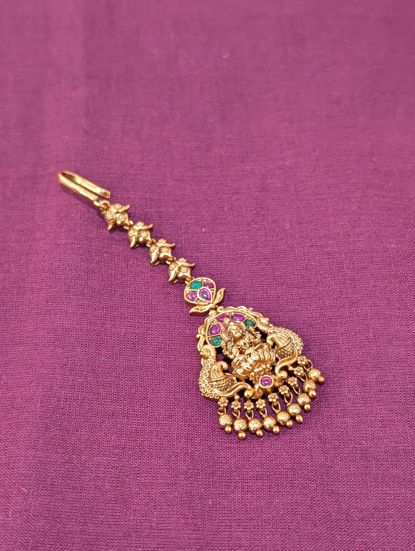 Antique Gold plated Goddess Lakshmi Maang Tikka - D2