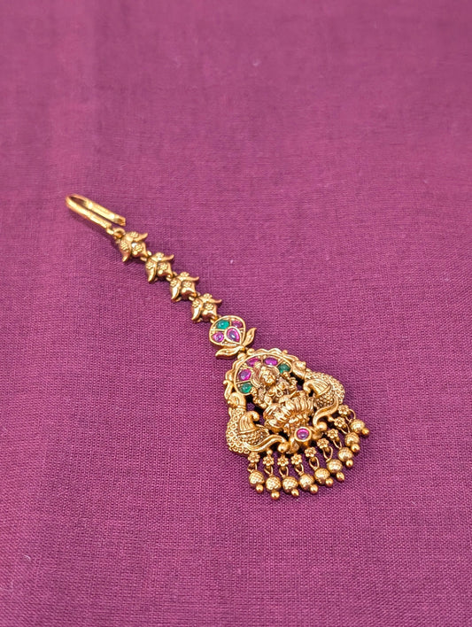 Antique Gold plated Goddess Lakshmi Maang Tikka - D2