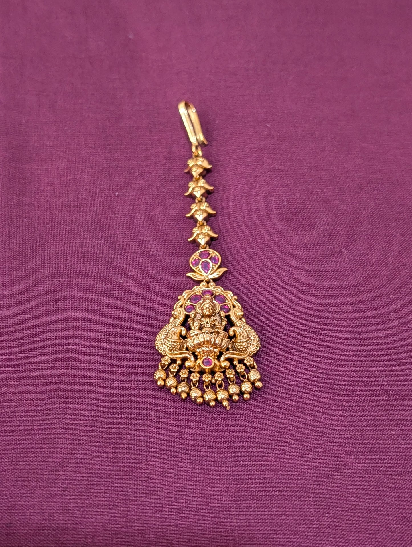 Antique Gold plated Goddess Lakshmi Maang Tikka - D2