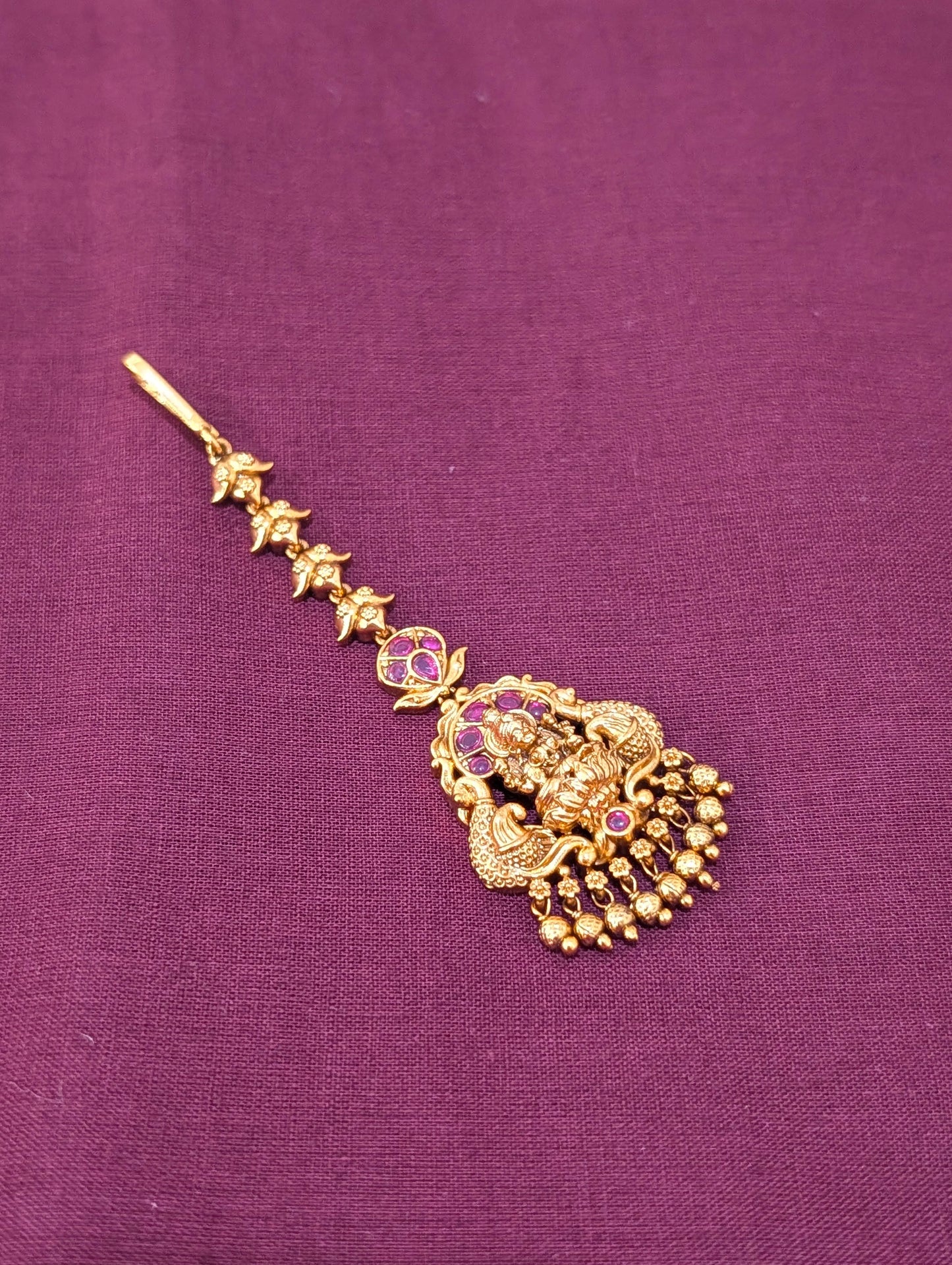 Antique Gold plated Goddess Lakshmi Maang Tikka - D2