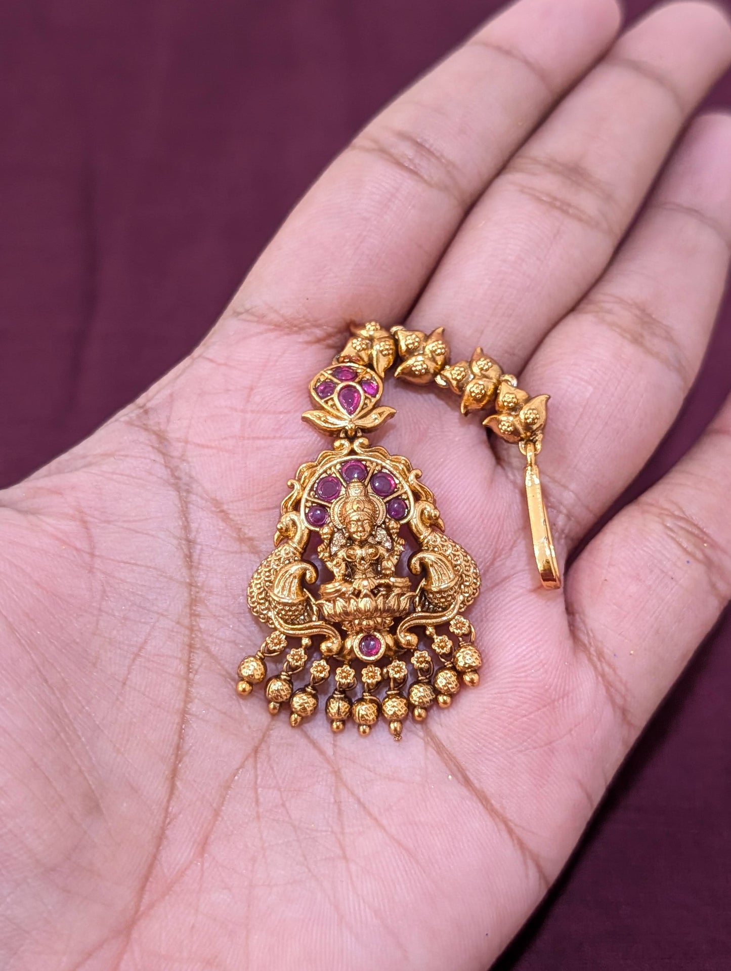 Antique Gold plated Goddess Lakshmi Maang Tikka - D2