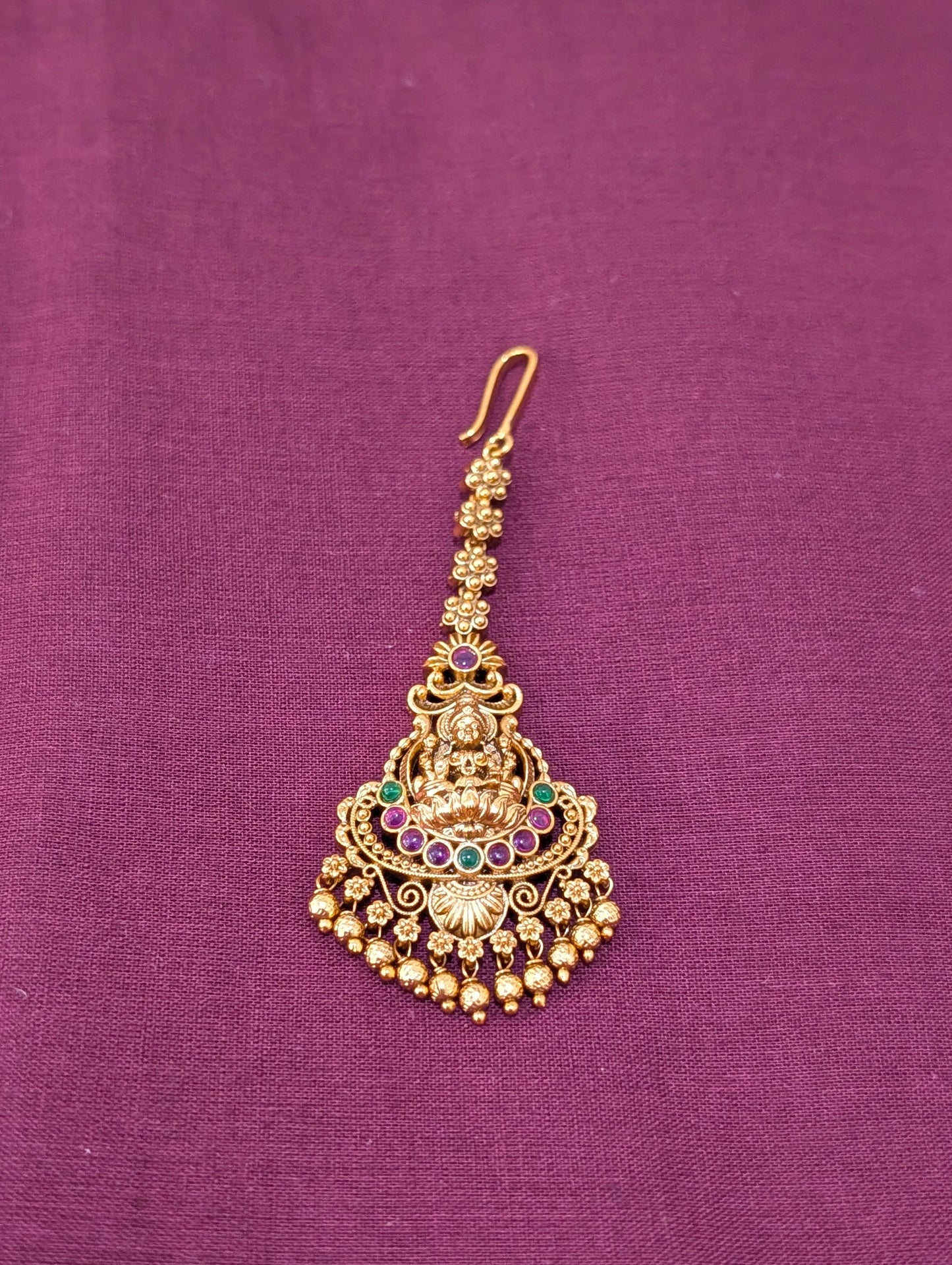 Antique Gold plated Goddess Lakshmi Maang Tikka - D3