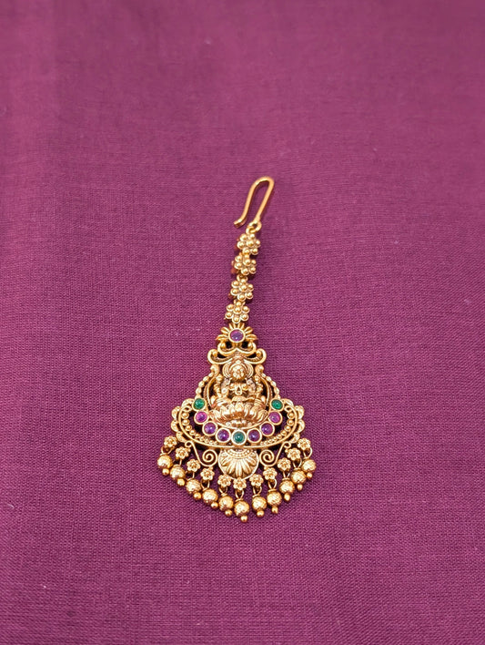 Antique Gold plated Goddess Lakshmi Maang Tikka - D3