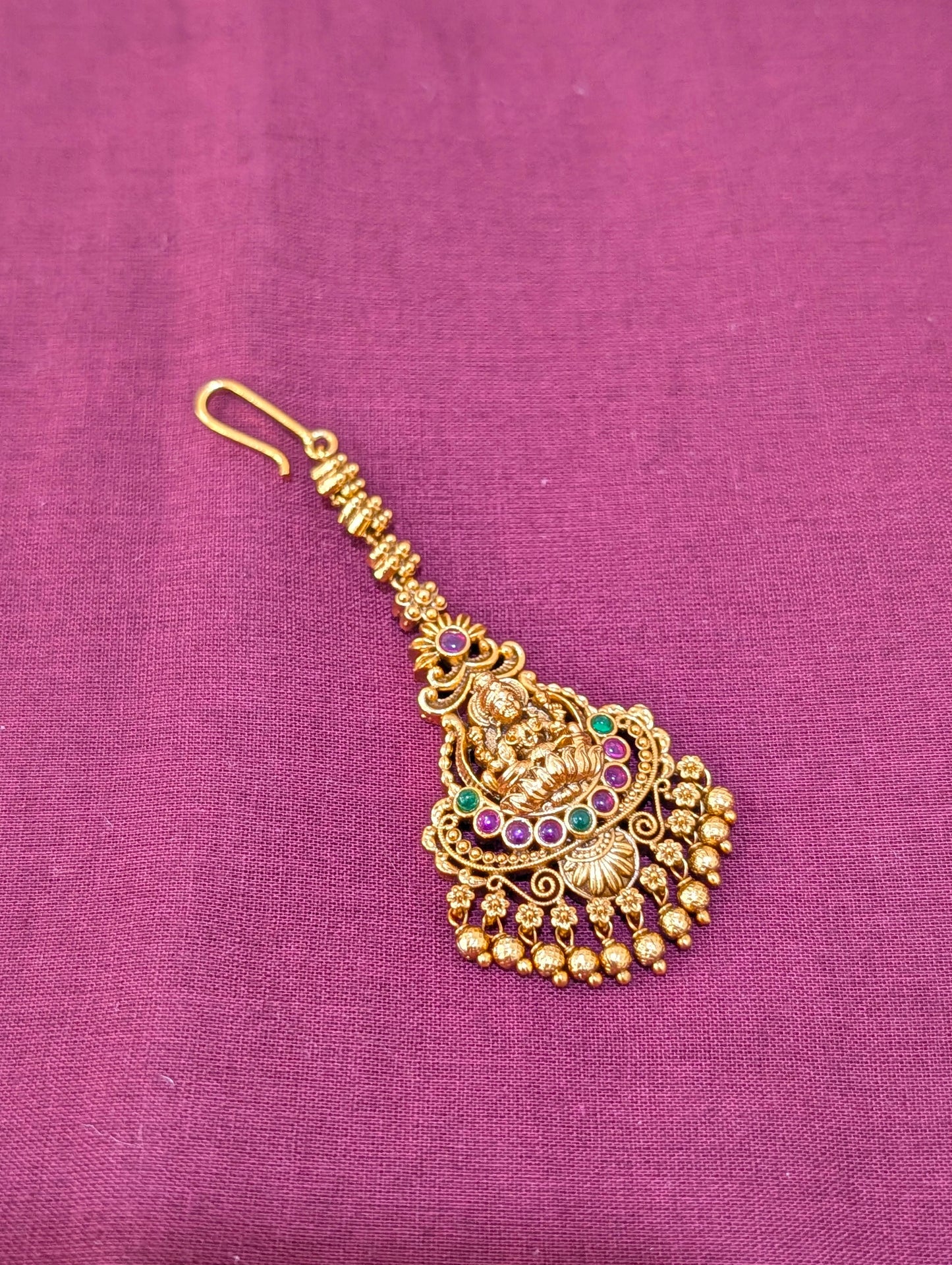 Antique Gold plated Goddess Lakshmi Maang Tikka - D3